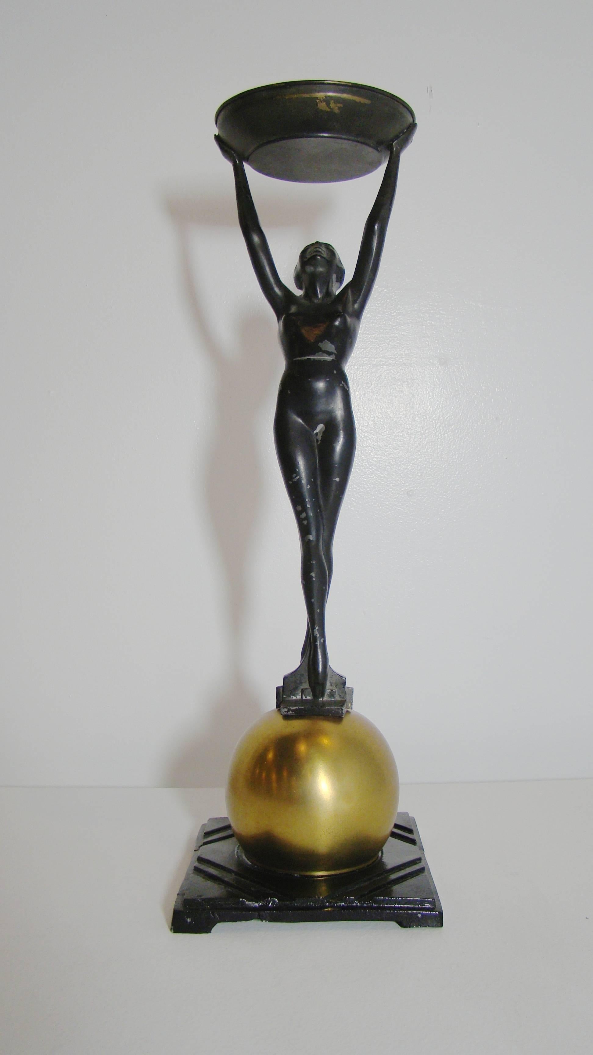 Early 20th Century American Art Deco Frankart Nude Metal Two-Foot Ashstand T 330, circa 1920s
