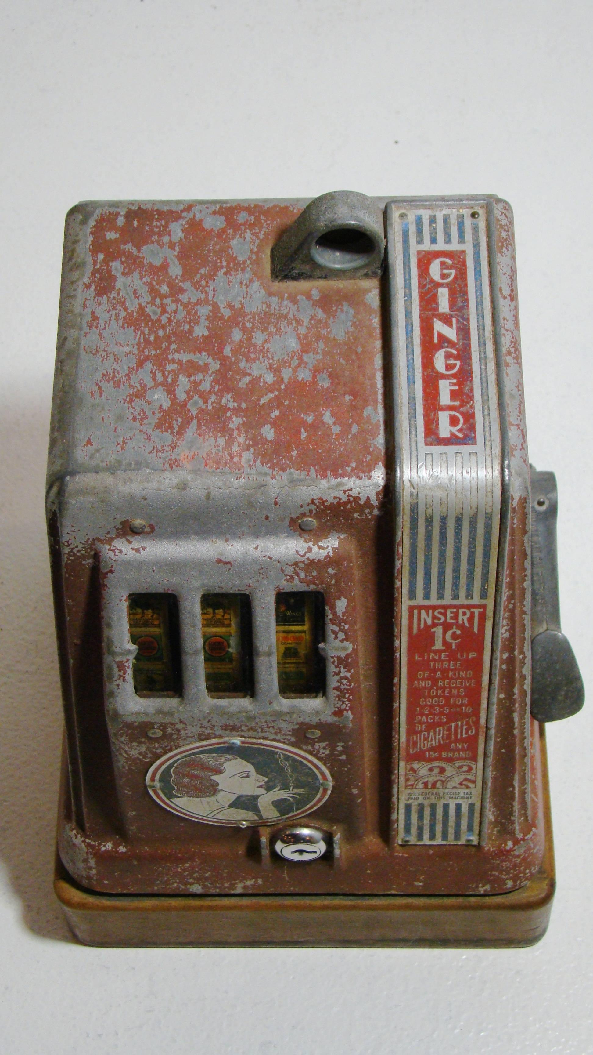 American Art Deco Penny Cigarette Trade Stimulator/Slot Machine, circa 1930s For Sale