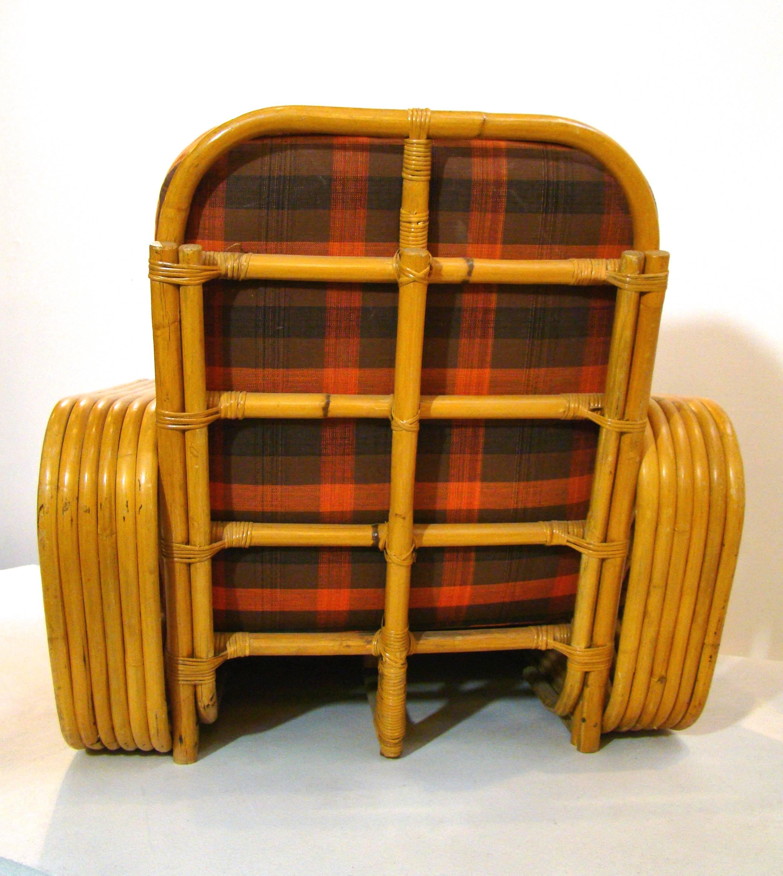 Luxurious Frankl style lounge chair and ottoman in original vintage plaid upholstery. Entire suite of this furniture is available (see end image). We are listing each piece separately.