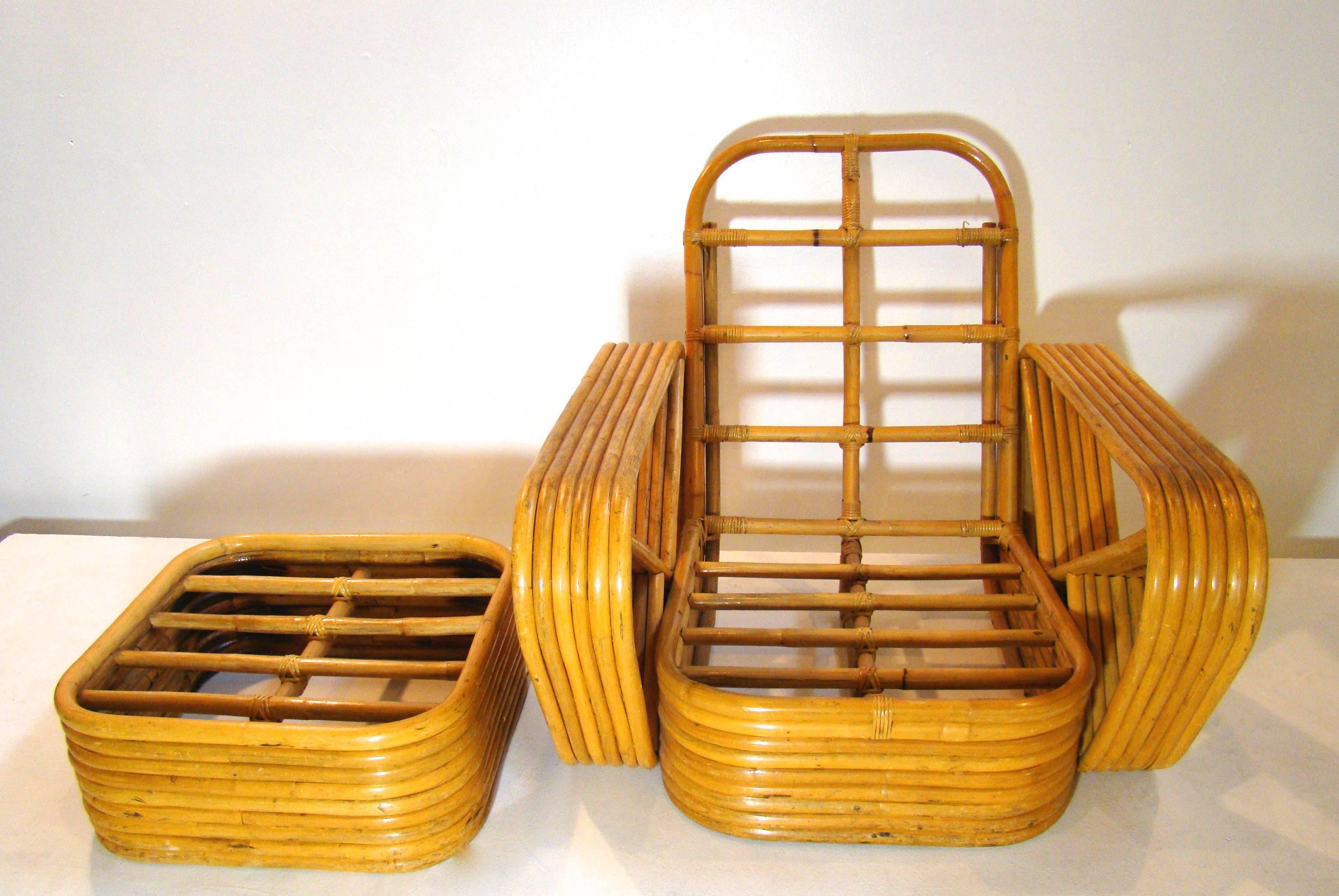 Mid-Century Modern Paul Frankl Style Rattan Club Chair and Ottoman SATURDAY SALE For Sale
