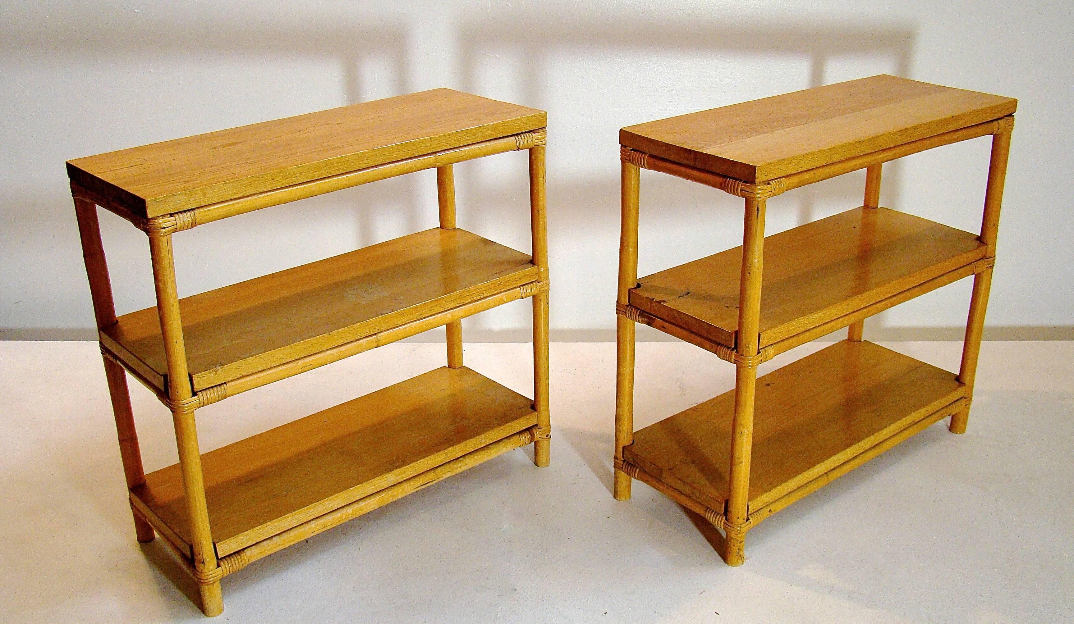 Mid-Century Modern Paul Frankl Style Rattan  End Tables SATURDAY SALE For Sale