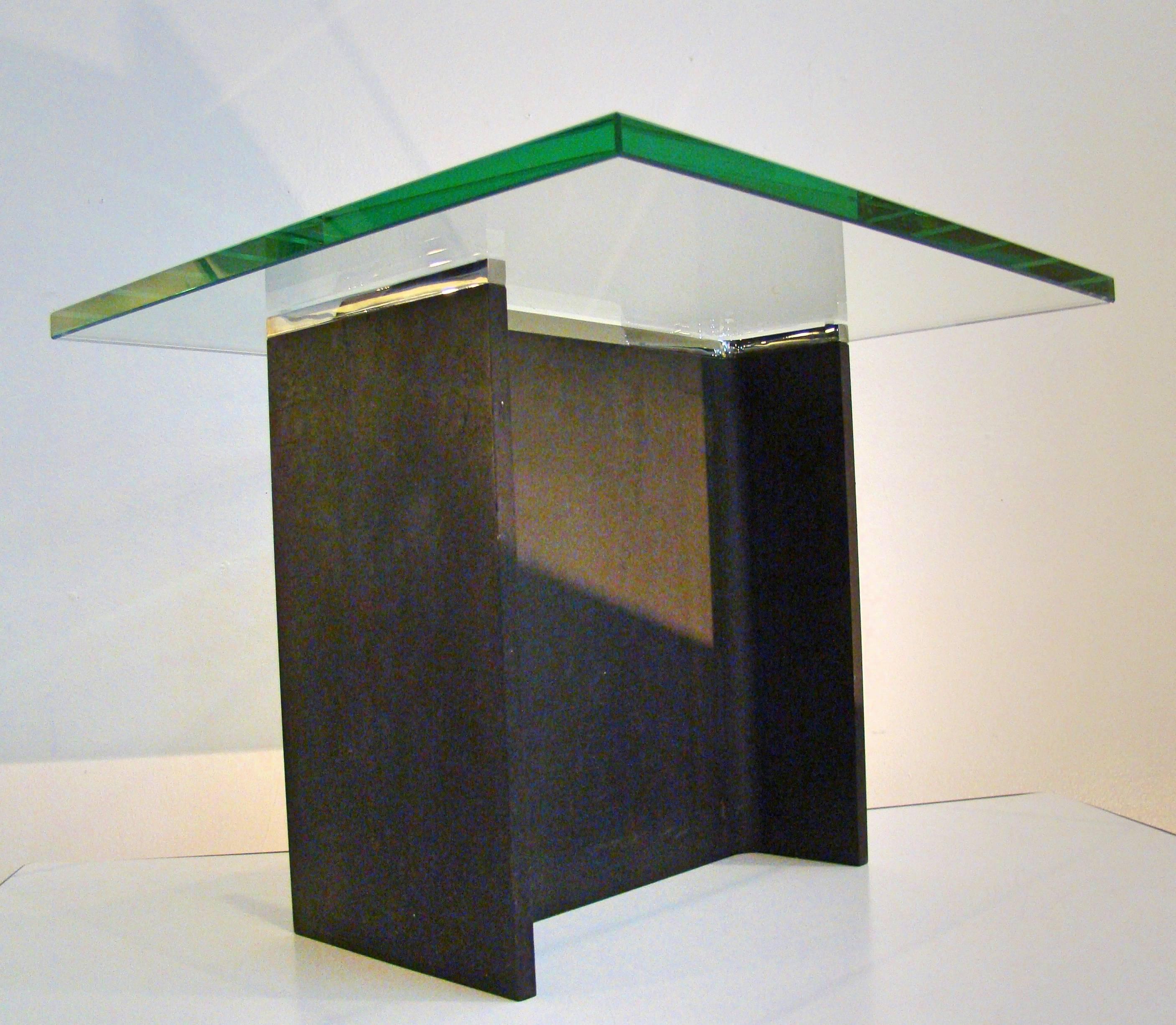 A rare James Prestini (1908-1993) structural steel I-beam 'table as sculpture' with  polished stainless steel finished 'edge trim' and original glass top. A beautiful and elegant piece. Examples of his works are on permanent display in MoMA, the