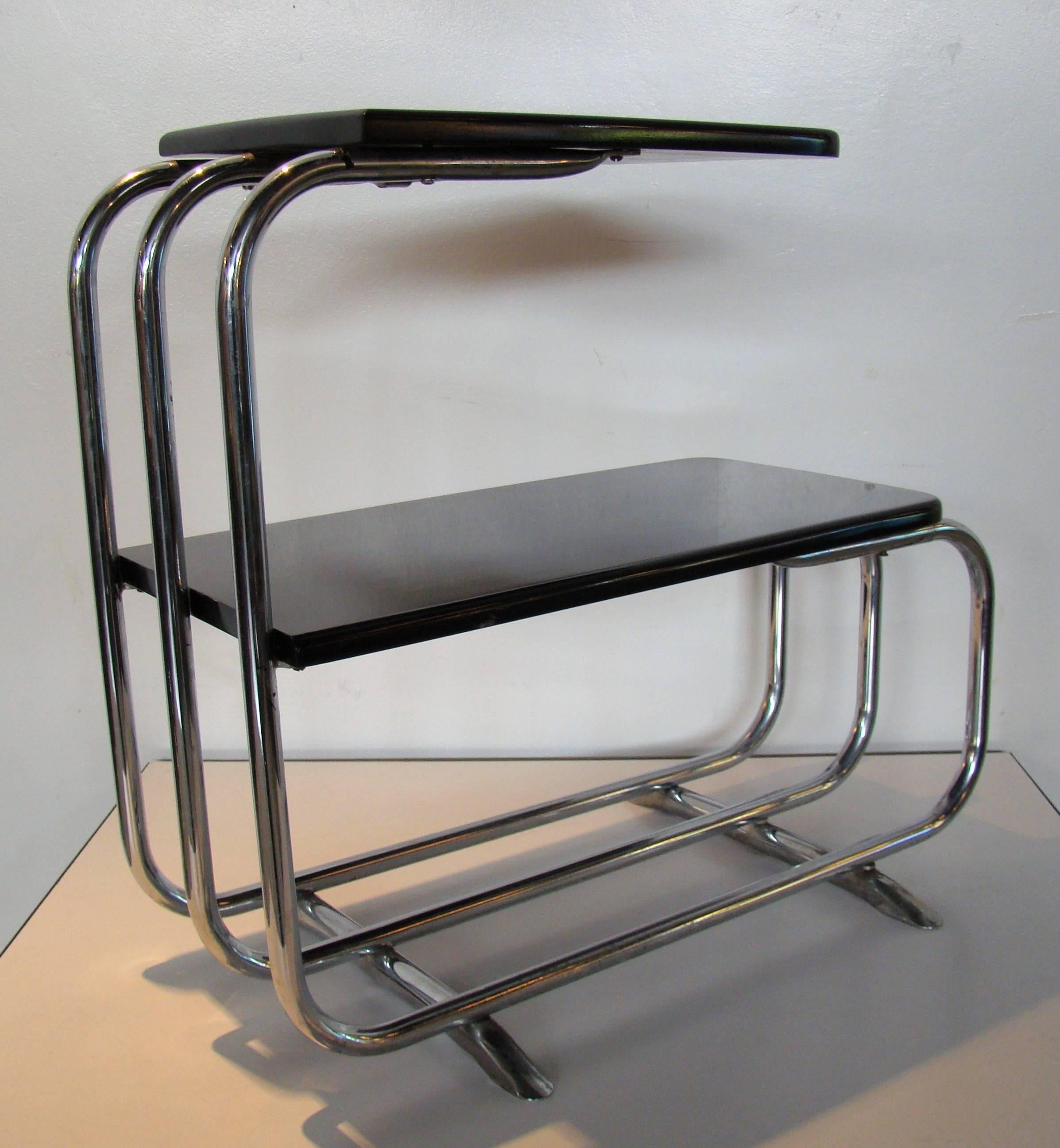 Machine Age Bauhaus Tubular Chrome Two-Tier Table by Alfons Bach In Excellent Condition In Denver, CO