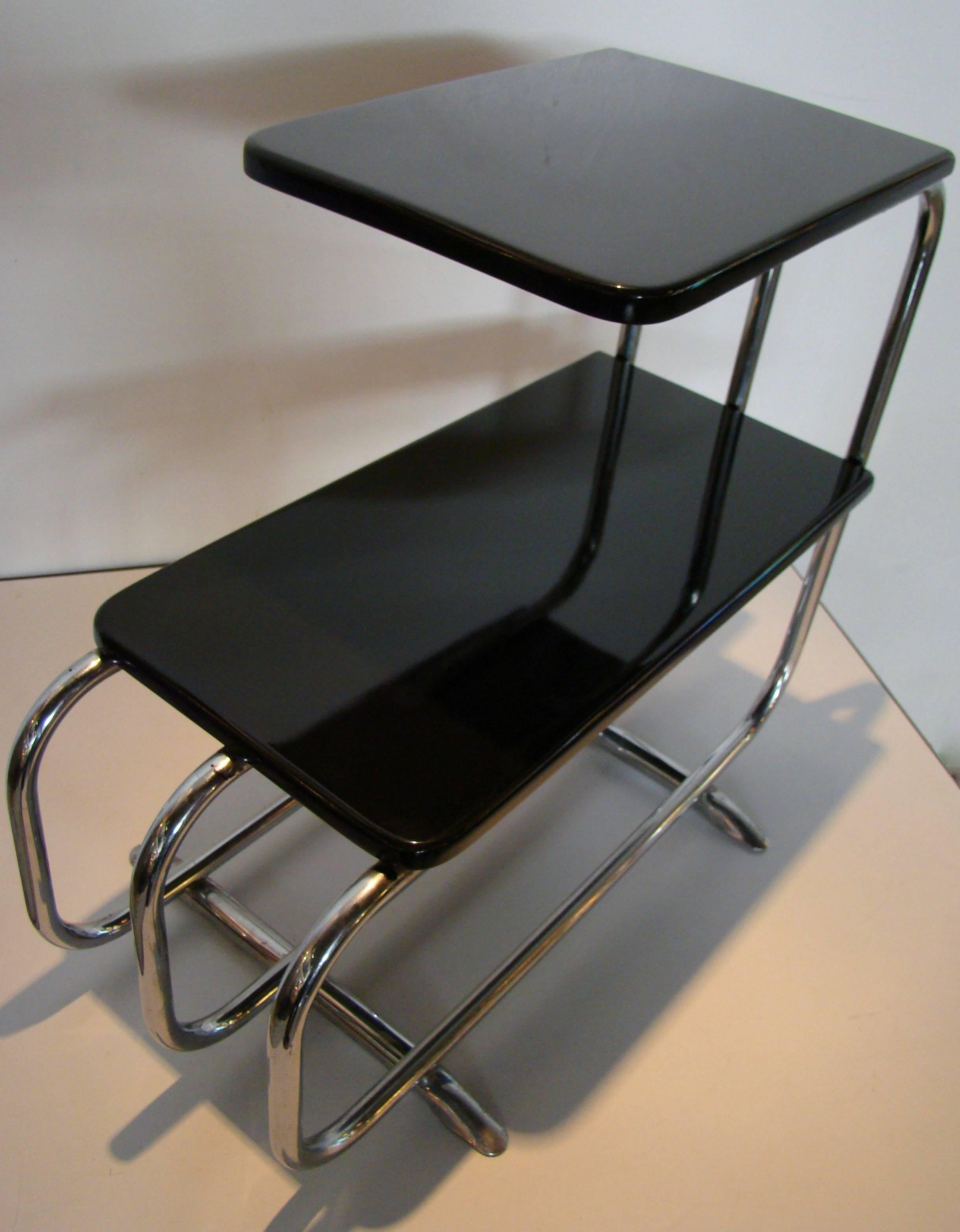 Mid-20th Century Machine Age Bauhaus Tubular Chrome Two-Tier Table by Alfons Bach