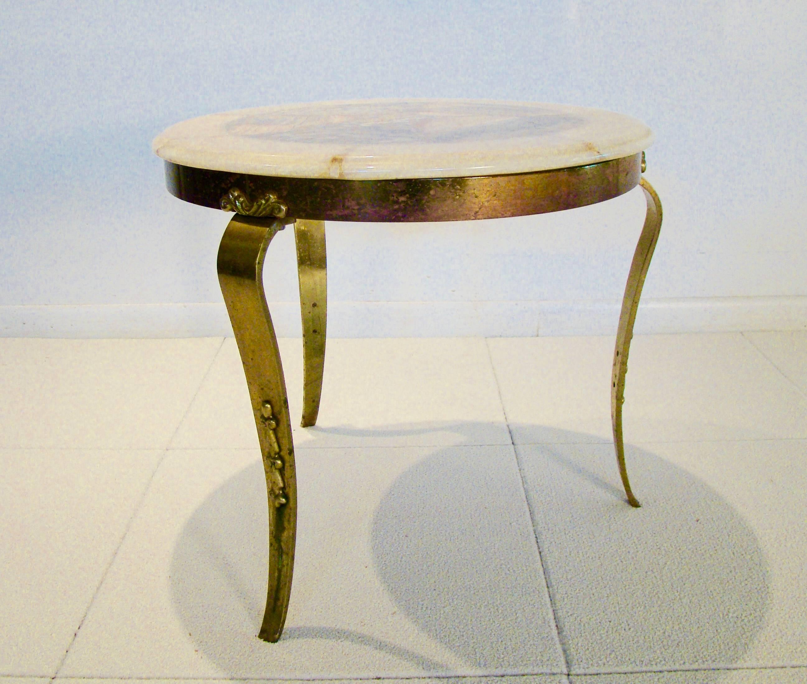 Beautiful stylish and sculptural onyx and solid brass table after Arturo Pani.