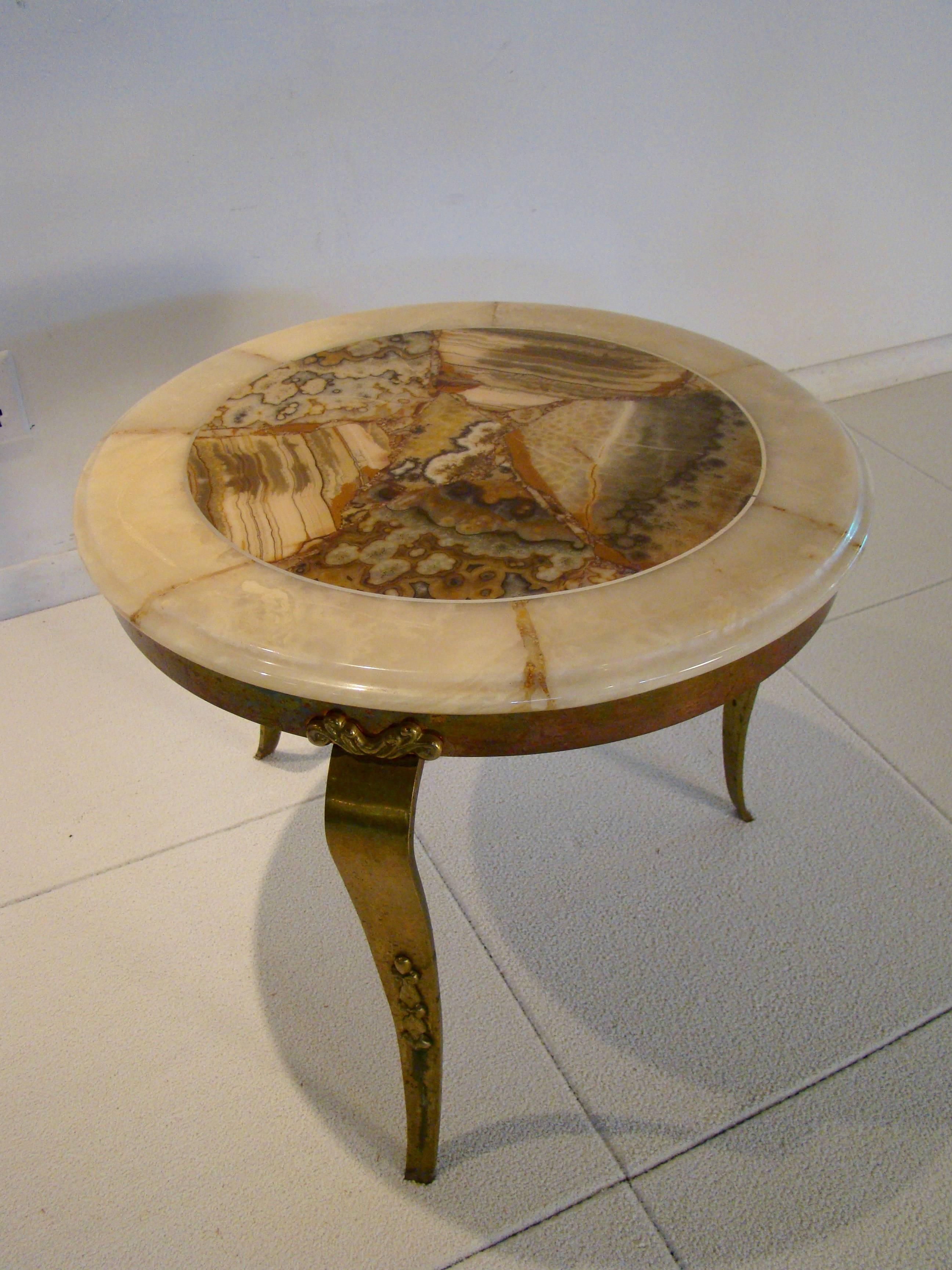 Hollywood Regency Onyx and Brass Coffee/Side Table by Muller of Mexico after Arturo Pani For Sale