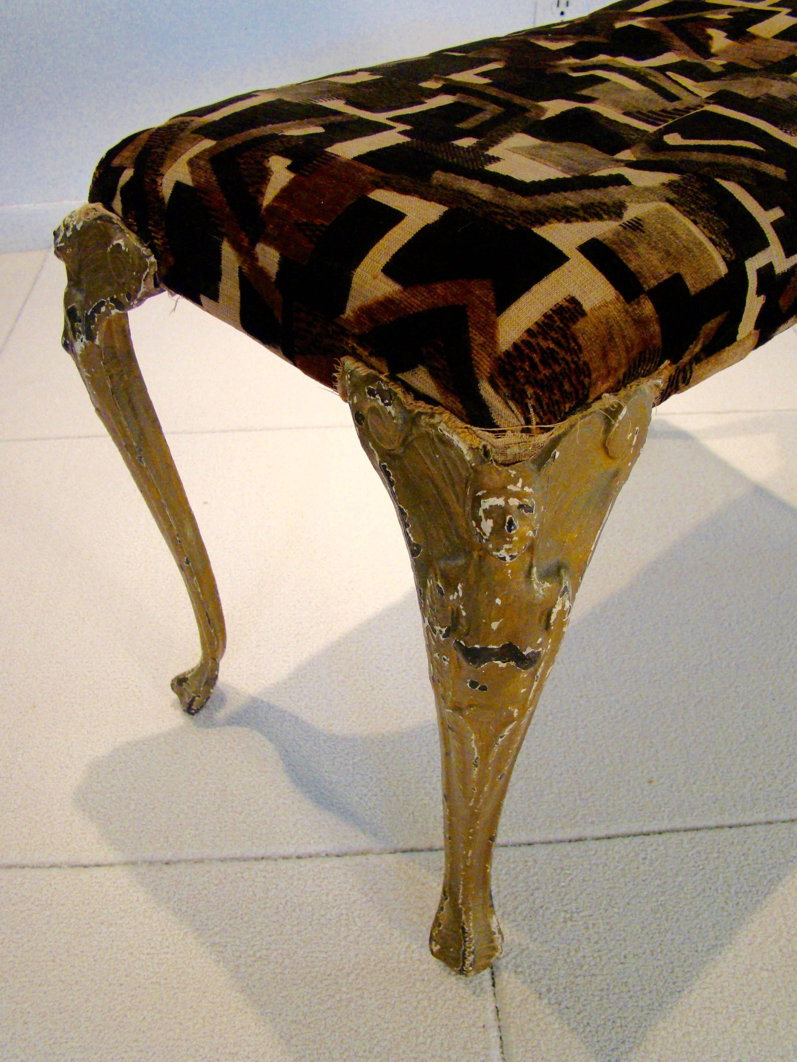 American Art Deco/Nouveau Boudoir Bench/Stool with Nude Cast Metal Legs, circa 1920s For Sale