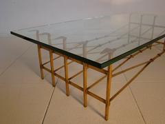 Modernist Neoclassic Gold/Brass Gilted Iron and Glass Coffee Table