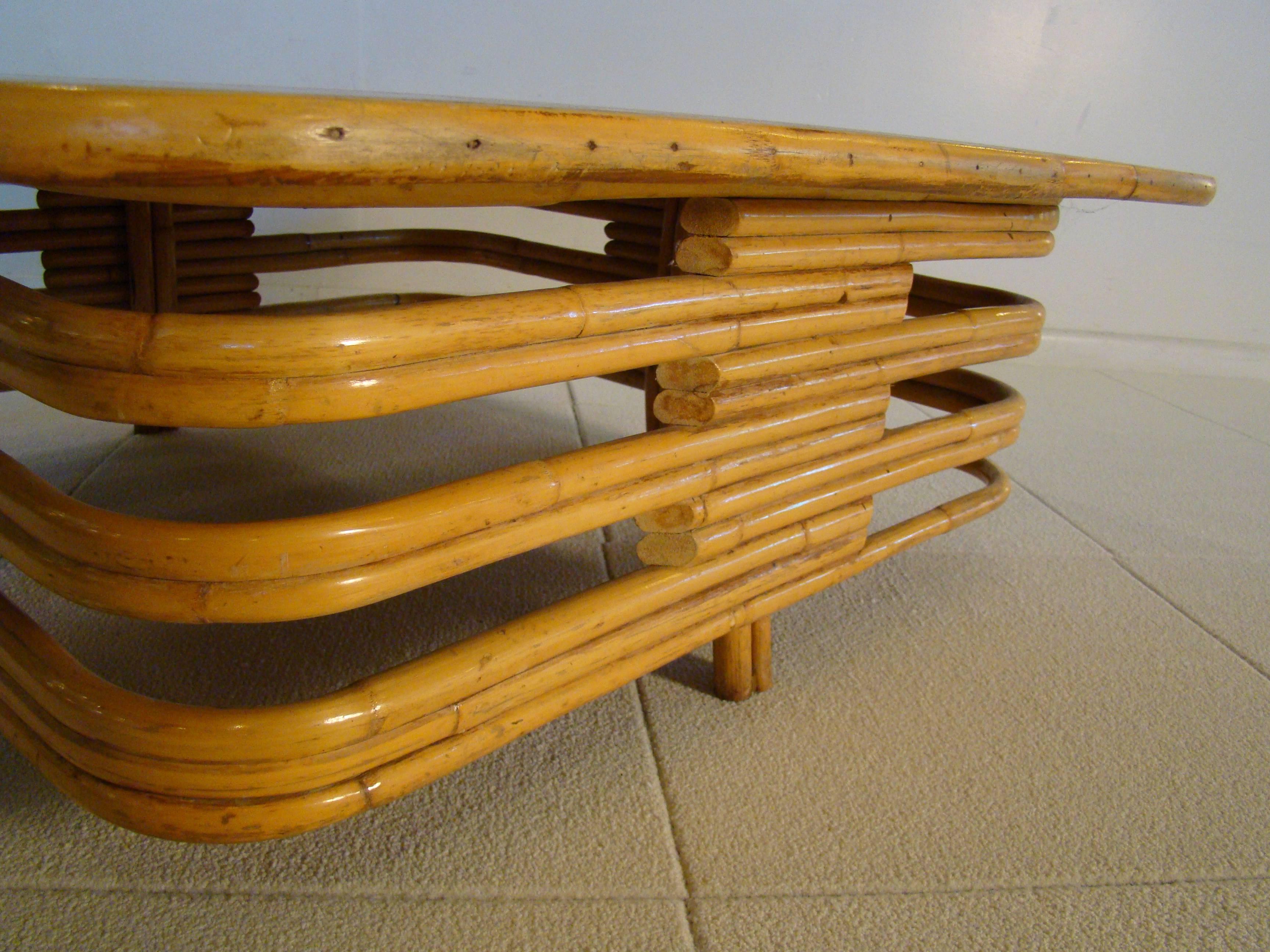 American Large Square Rattan Bamboo Stacked Coffee Table