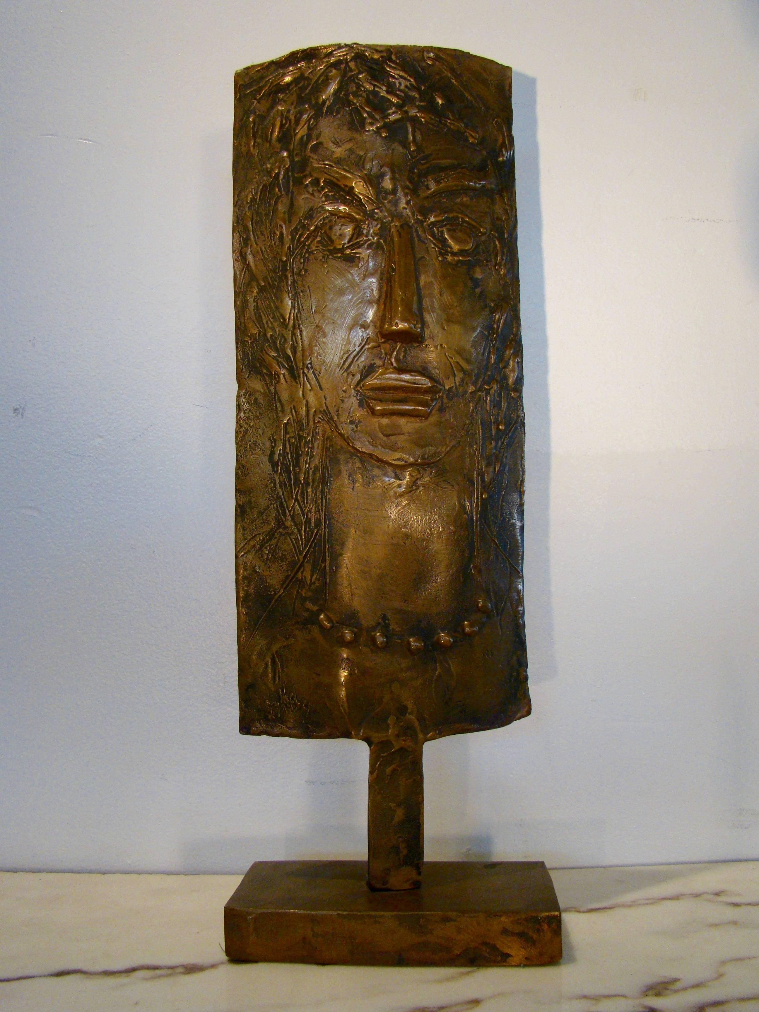 Brutalist Bronze Torch Cut Table Sculpture by E. Katz For Sale
