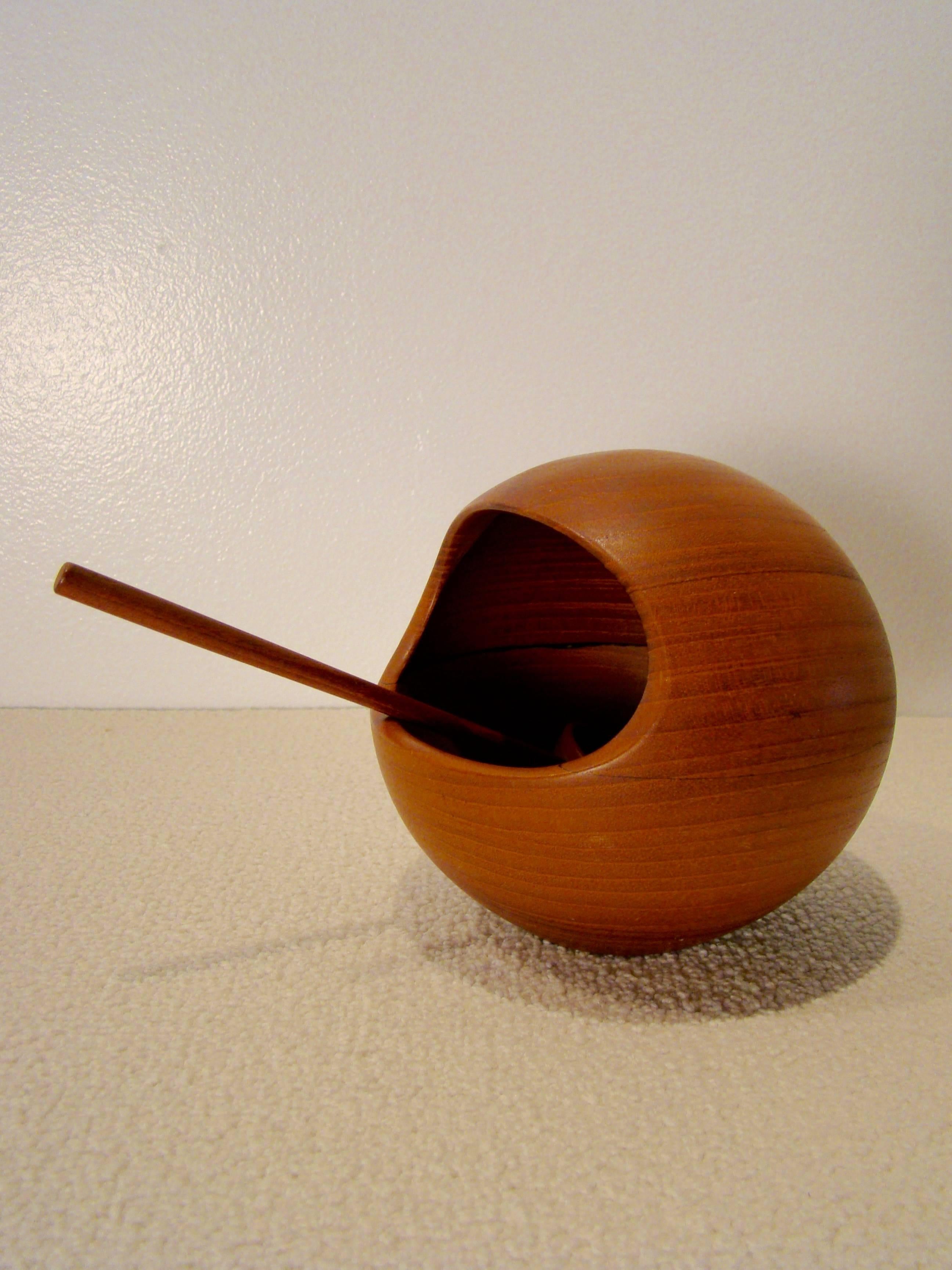 Teak Orb Nut Bowl and Serving Spoon by AB Sowe Konst, Sweden 2