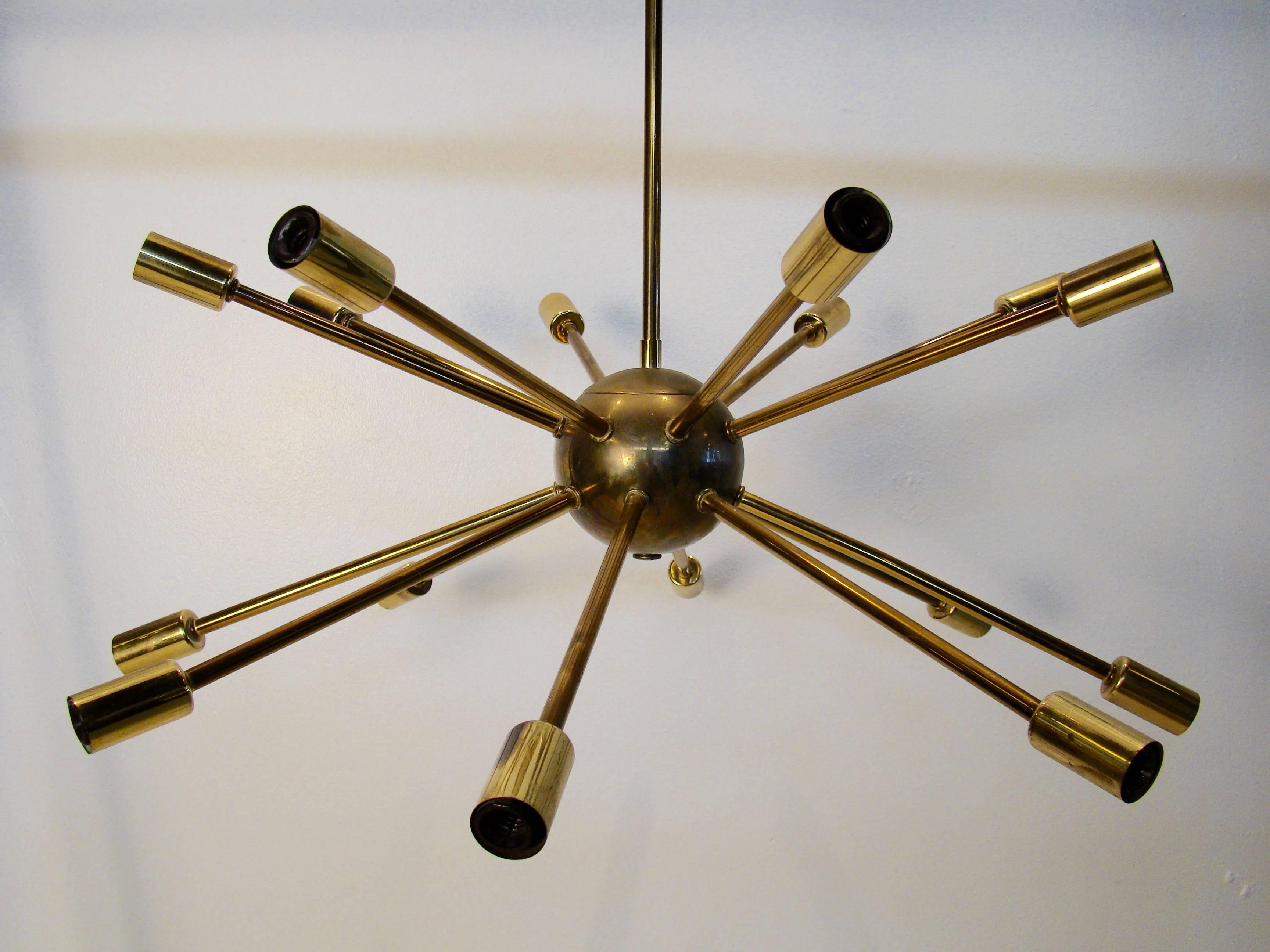 American Vintage Brass Sputnik Sixteen-Arm Chandelier Pendant Light For Sale