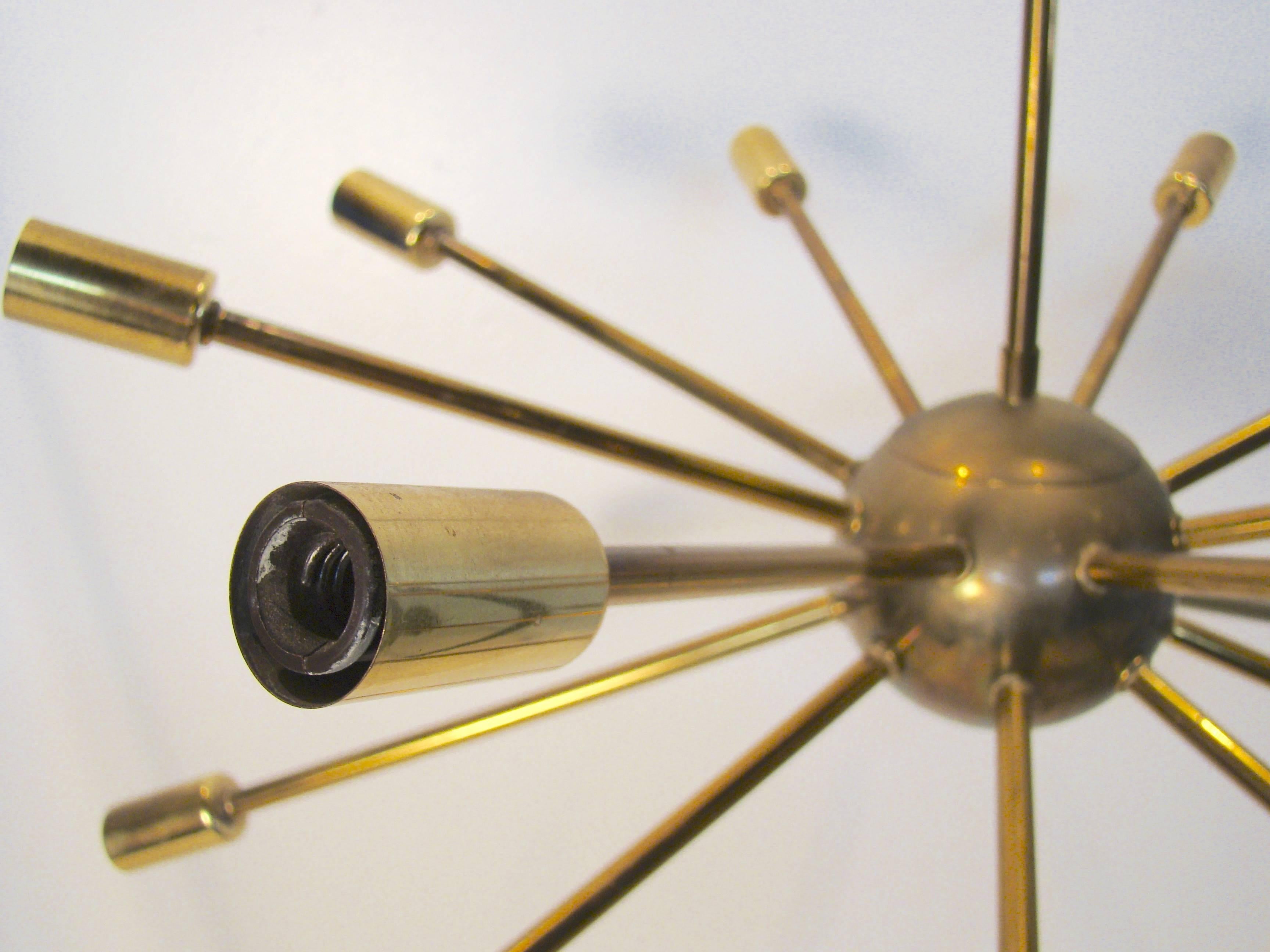 Vintage Brass Sputnik Sixteen-Arm Chandelier Pendant Light In Good Condition For Sale In Denver, CO