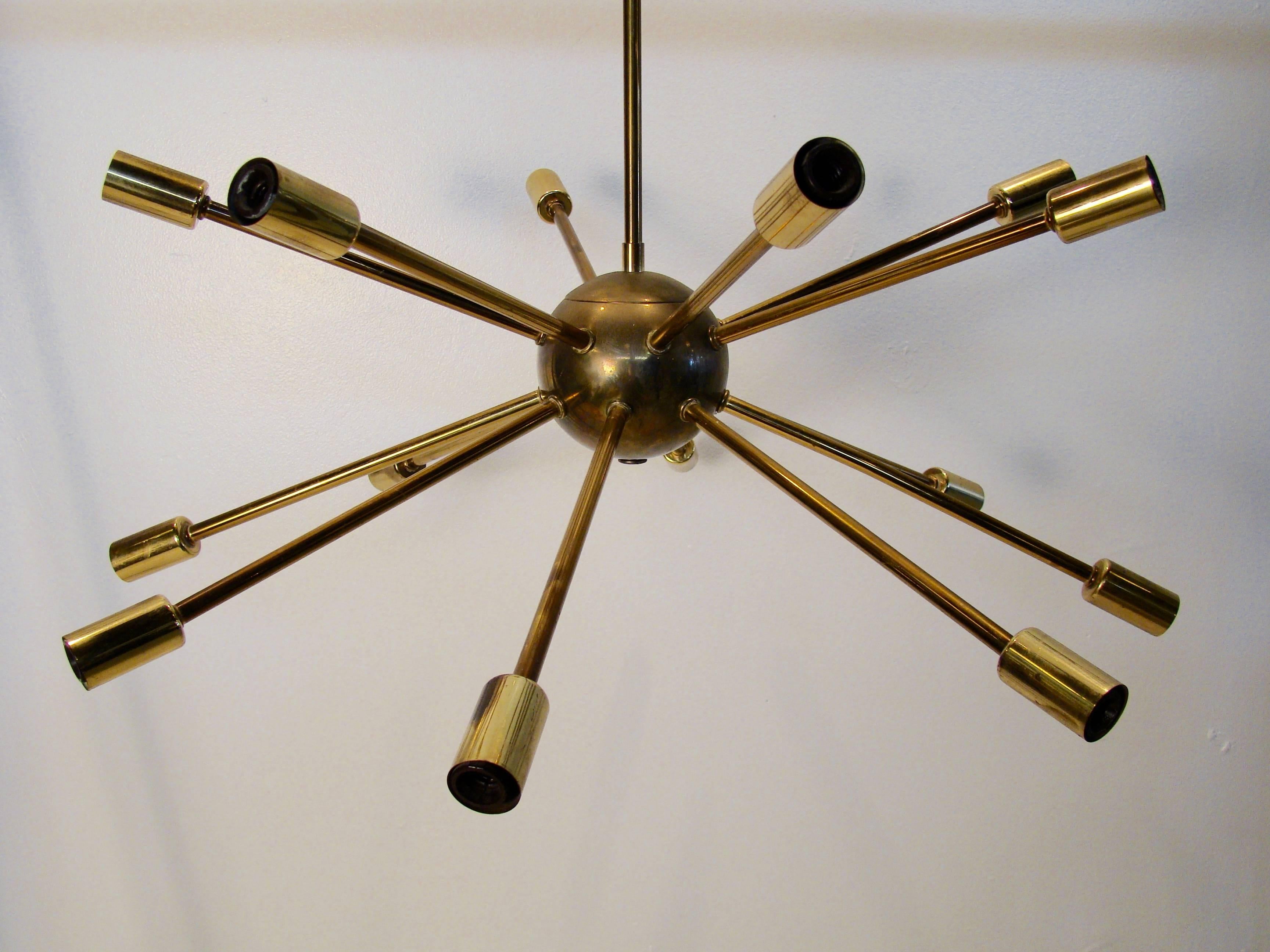 Mid-Century Modern Vintage Brass Sputnik Sixteen-Arm Chandelier Pendant Light For Sale