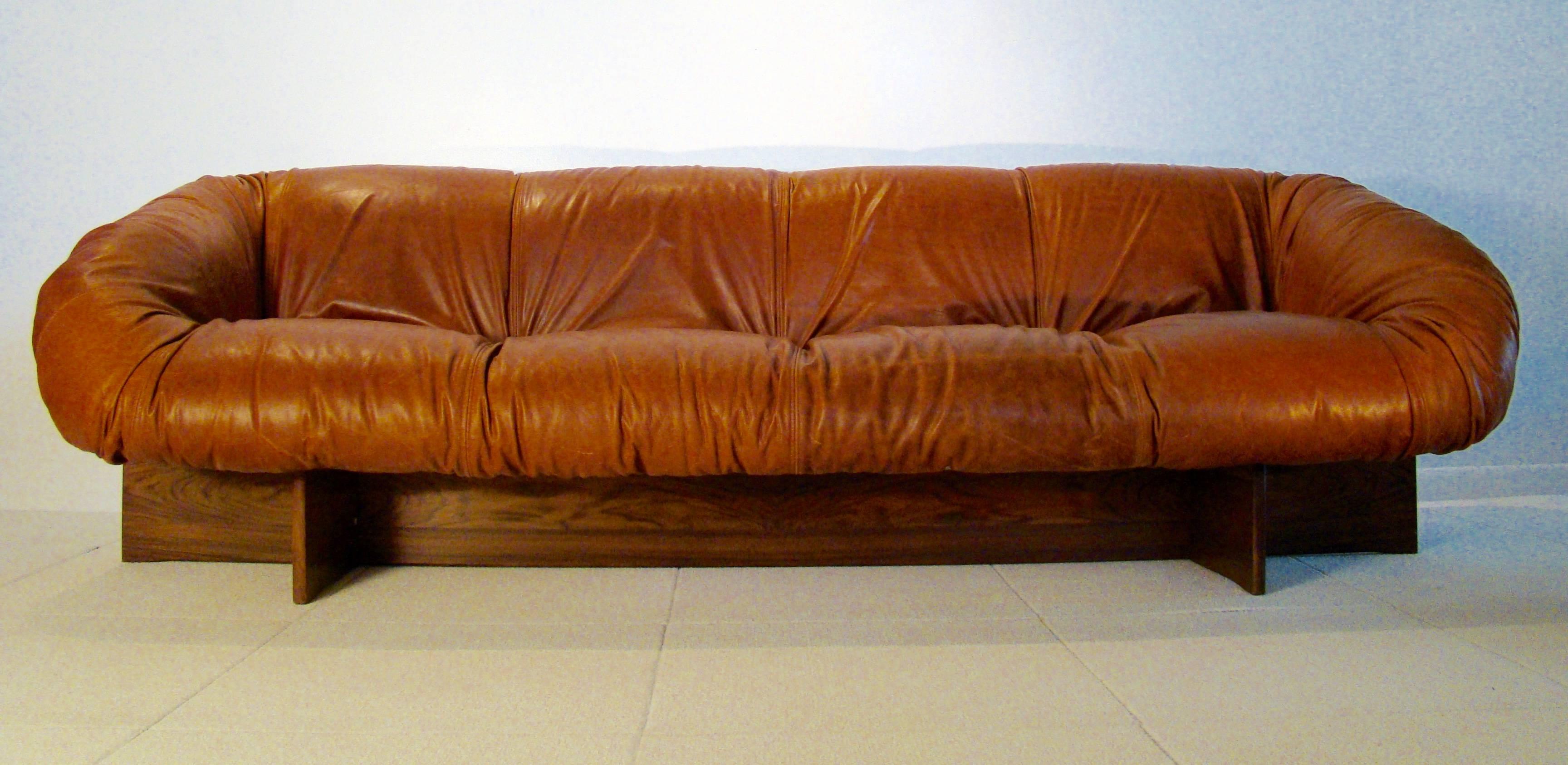 Fine and Rare Percival Lafer Sofa in Leather, Fibreglass and Rosewood “Brazil” 1