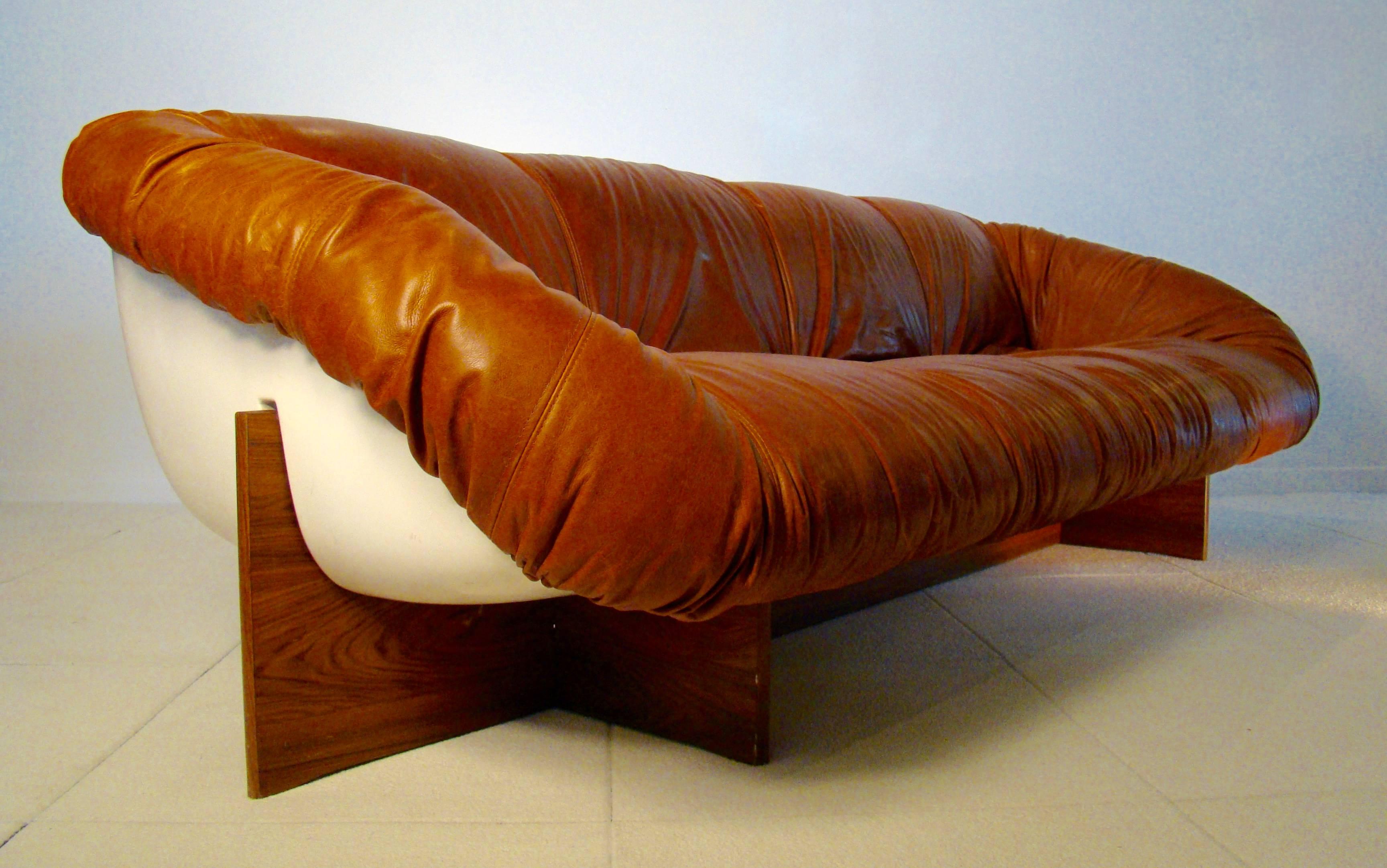 Brazilian Fine and Rare Percival Lafer Sofa in Leather, Fibreglass and Rosewood “Brazil”
