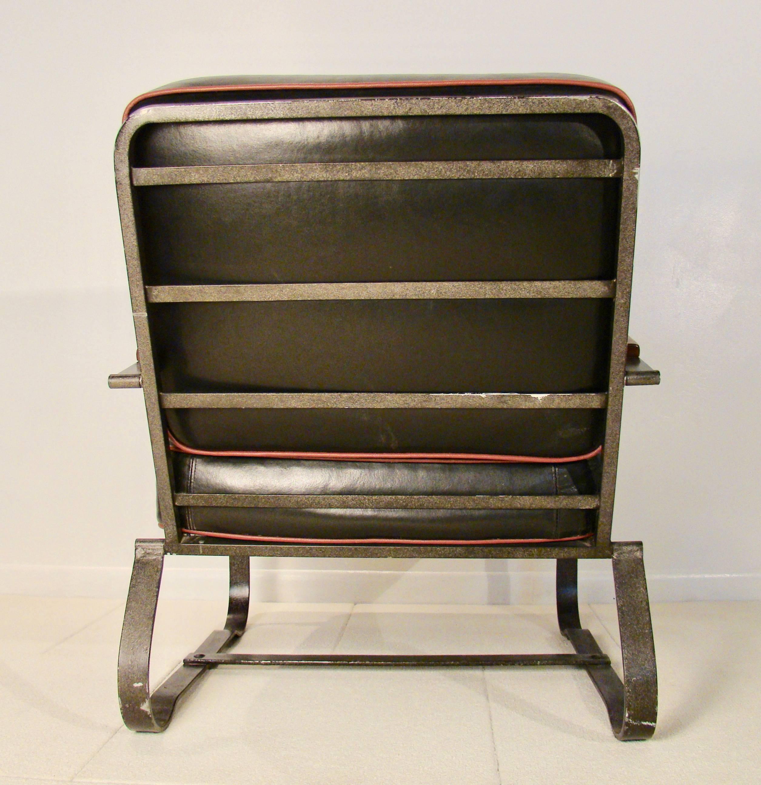 Painted Elusive Art Deco Machine Age Steel Lounge Chair and Ottoman by McKay