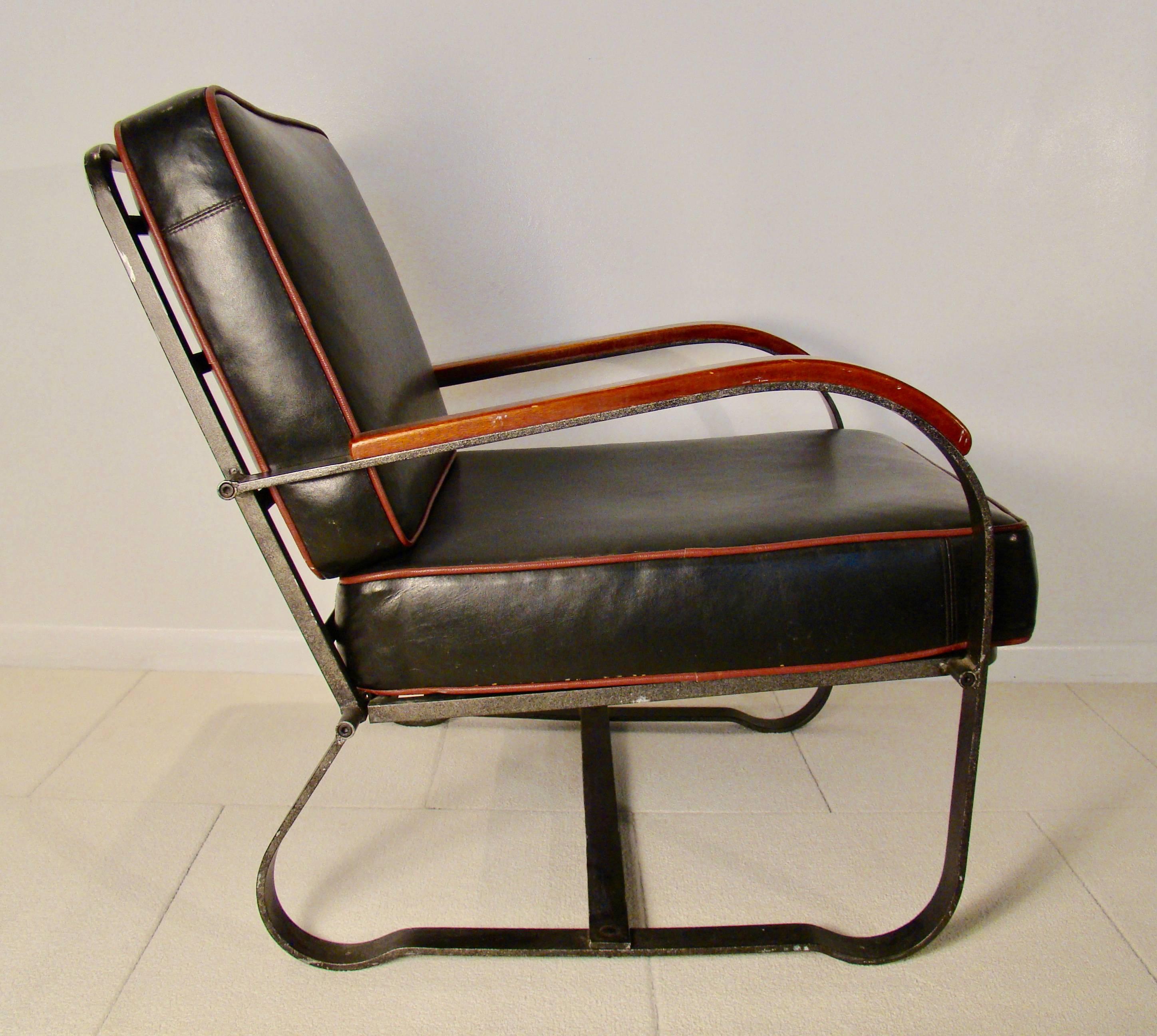 Elusive Art Deco Machine Age Steel Lounge Chair and Ottoman by McKay In Good Condition In Denver, CO