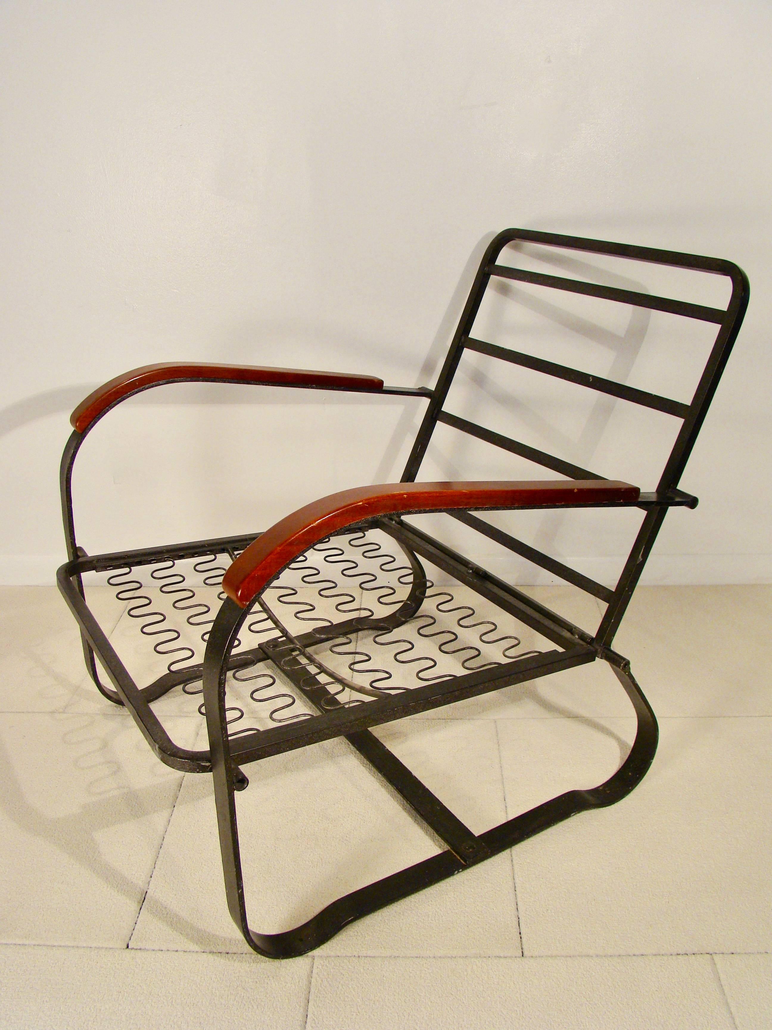 Mid-20th Century Elusive Art Deco Machine Age Steel Lounge Chair and Ottoman by McKay