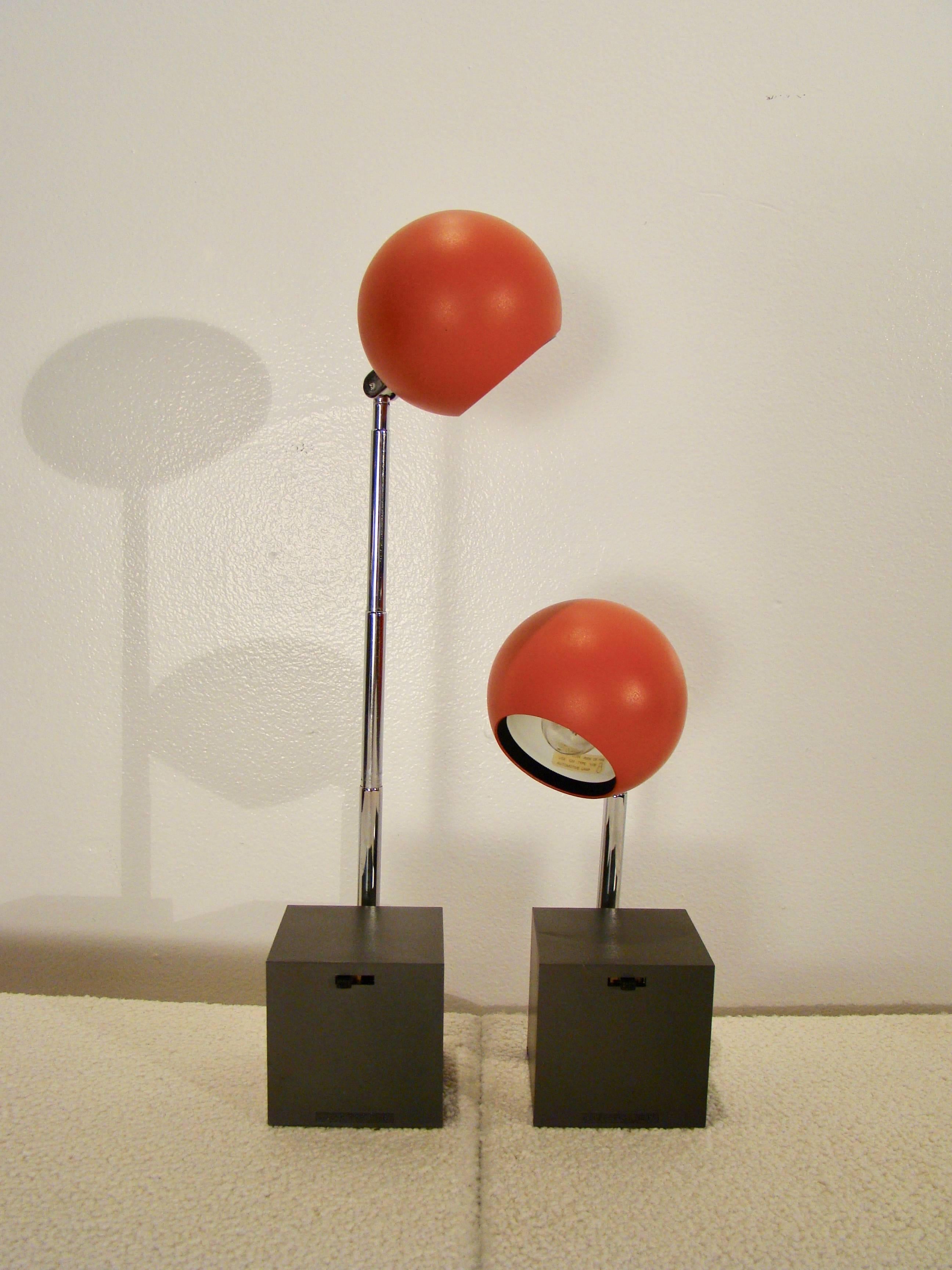 Mid-Century Modern Michael Lax Lytegem Lightolie, Pair of Telescopic Eyeball Tasks Lamps in Box For Sale