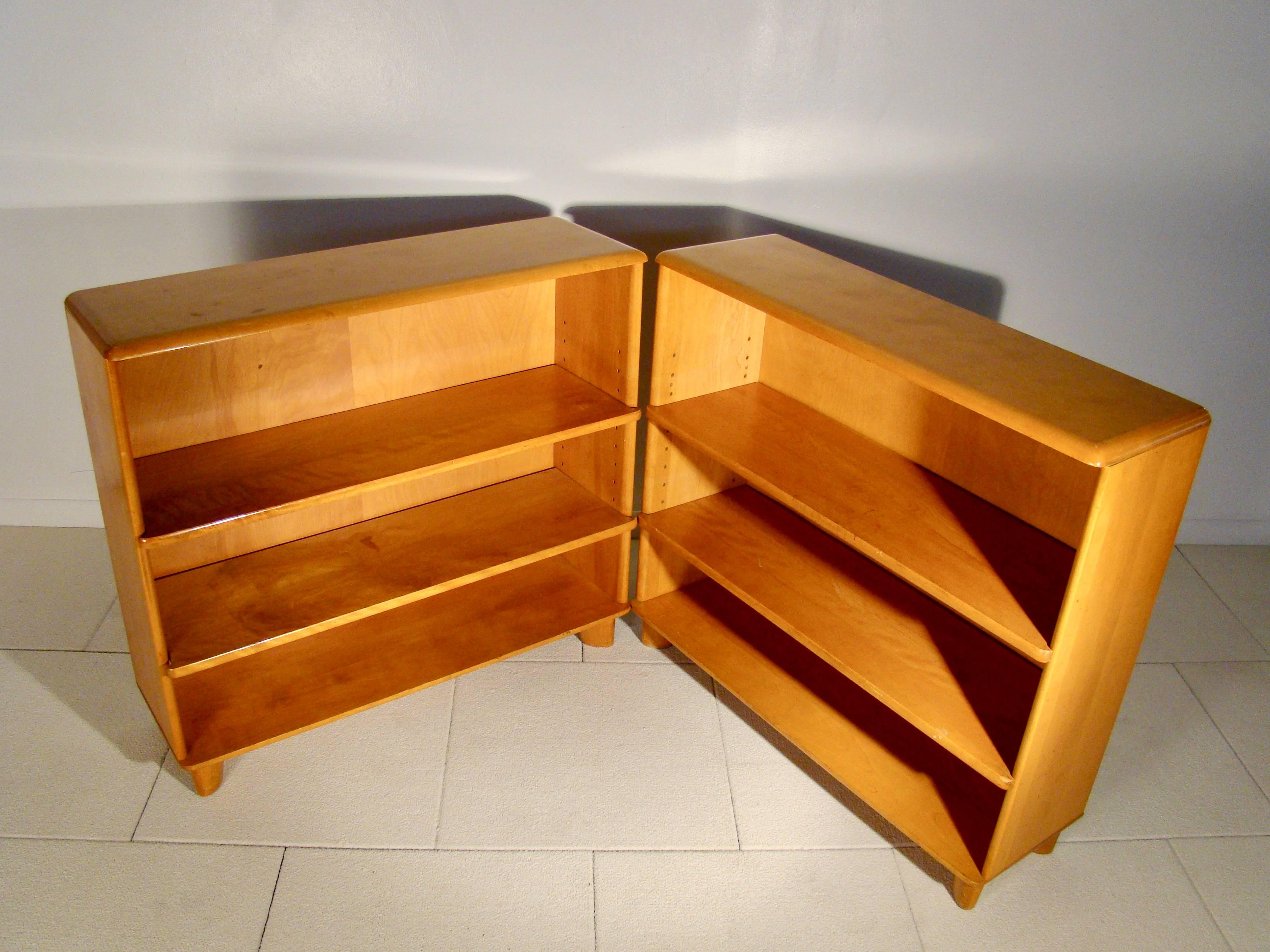 Matching pair of Heywood Wakefield bookcases or cabinets, circa 1940s.