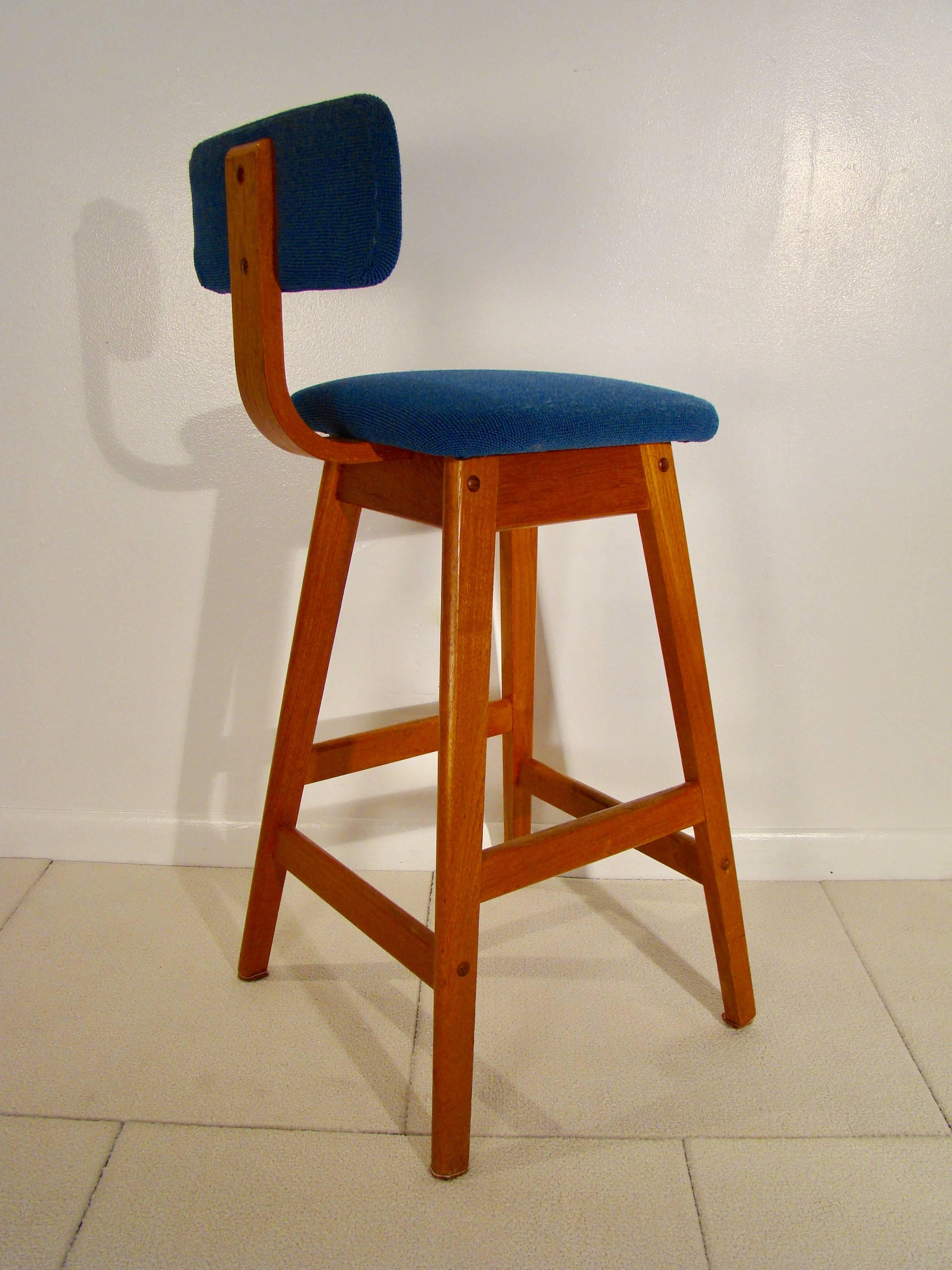 Late 20th Century Set of Four Danish Teak Bentwood Counter Height Barstools