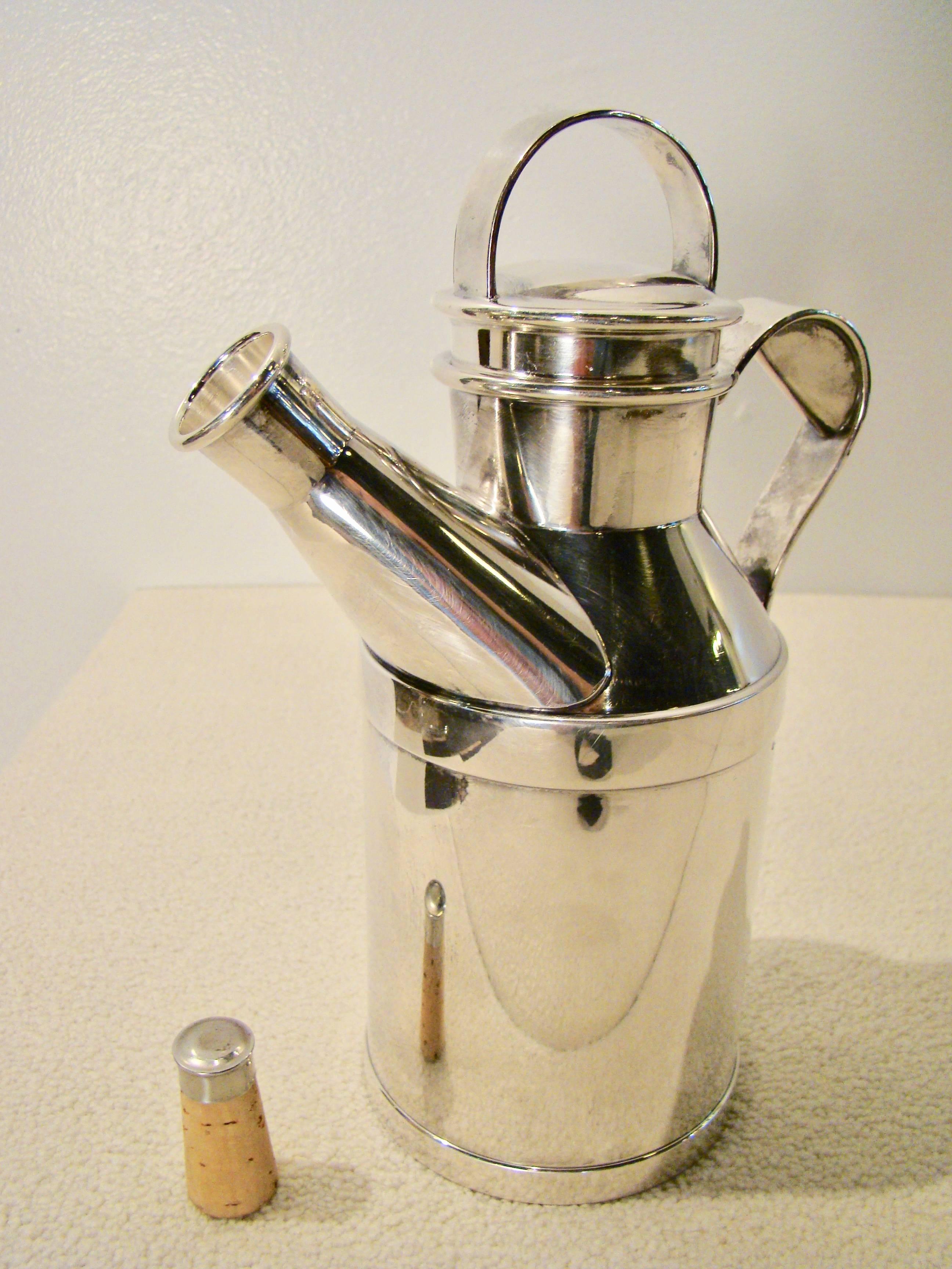 American Art Deco Nickel Plate Milk Can Cocktail Shaker by Reed and Barton, circa 1938 For Sale