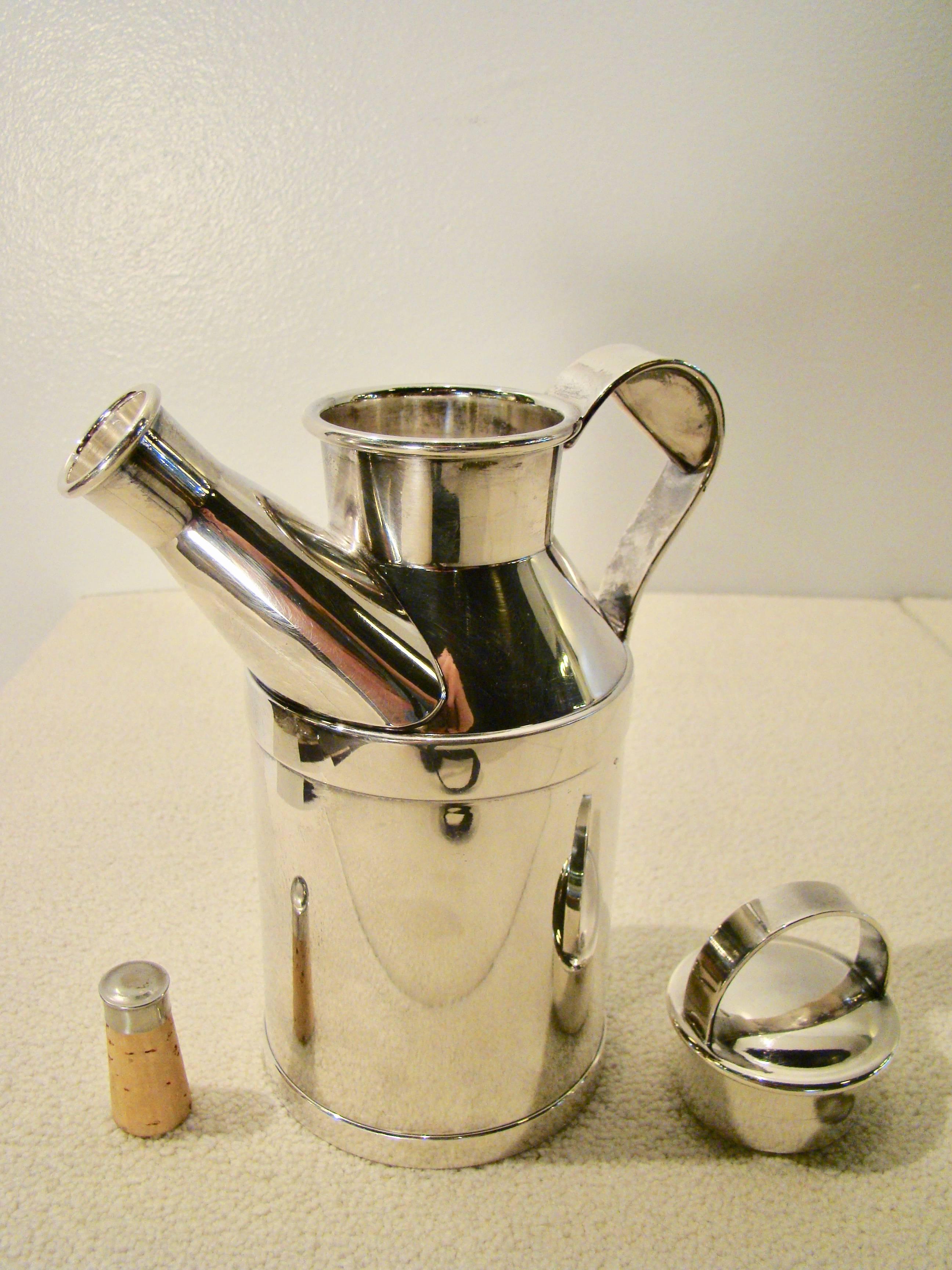 Mid-20th Century Art Deco Nickel Plate Milk Can Cocktail Shaker by Reed and Barton, circa 1938 For Sale