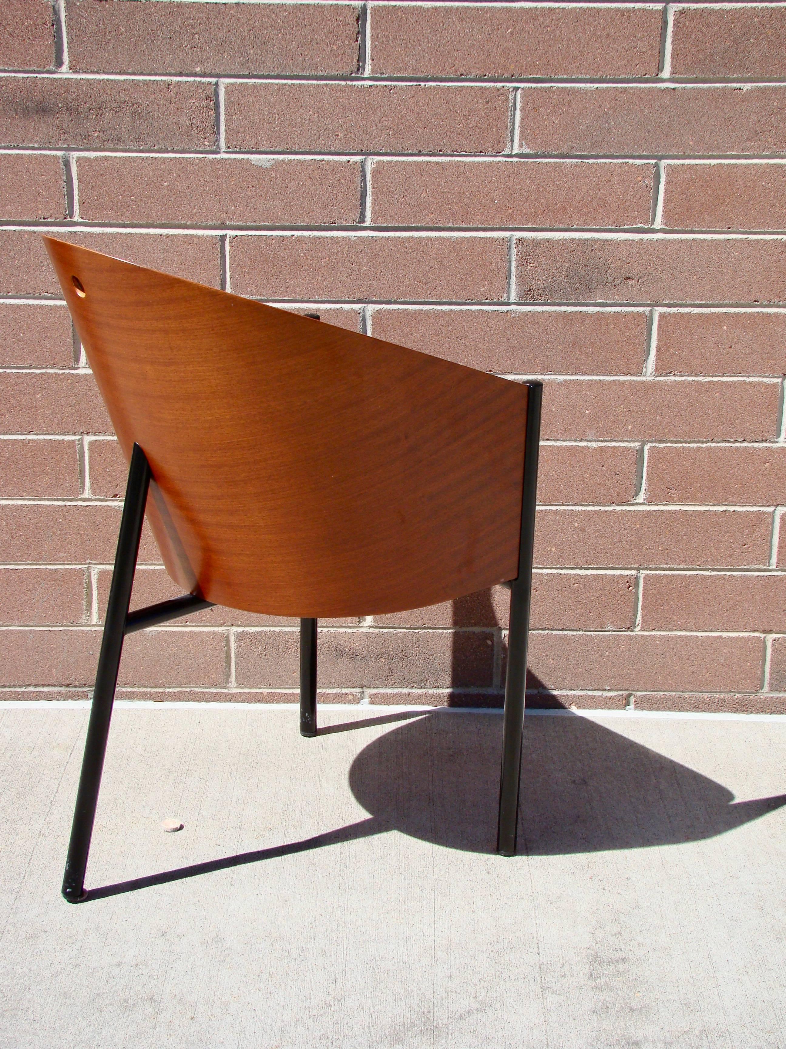 Late 20th Century Philippe Starck Set of Four Rosewood Leather and Steel Three Legged Chairs