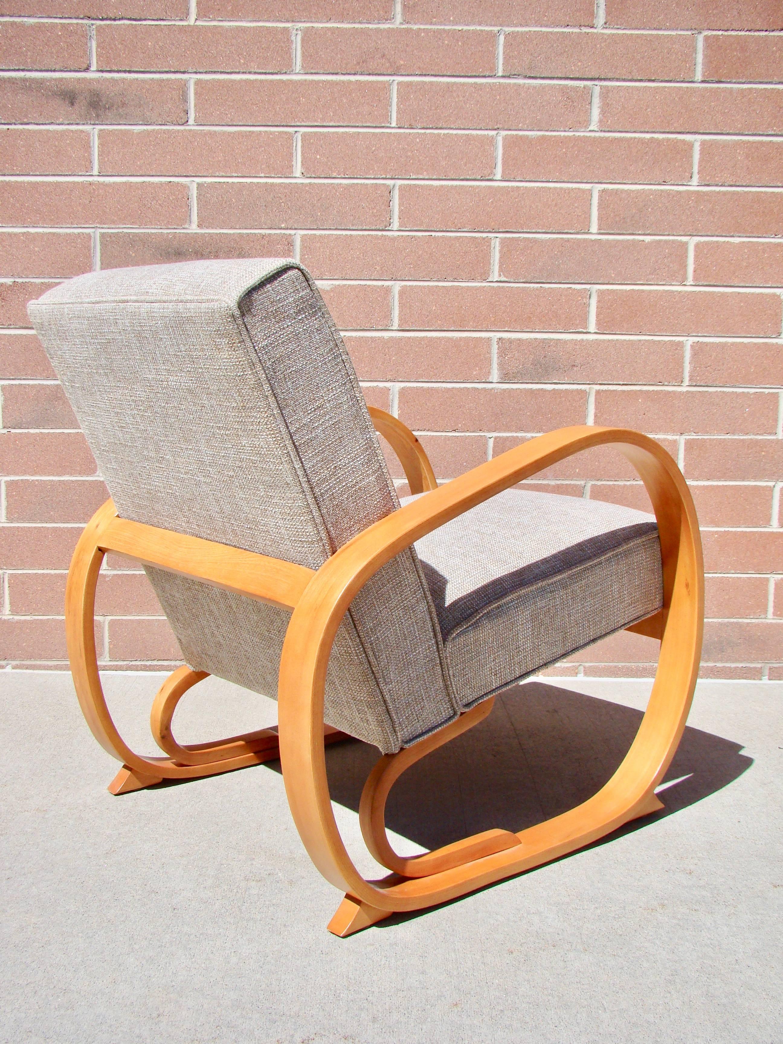 Upholstery Stunning Pair of Machine Age Streamline Bentwood Lounge Chairs by Thonet