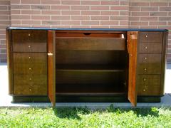 Modernist Walnut and Black Lacquered Credenza or Cabinet after Mastercraft