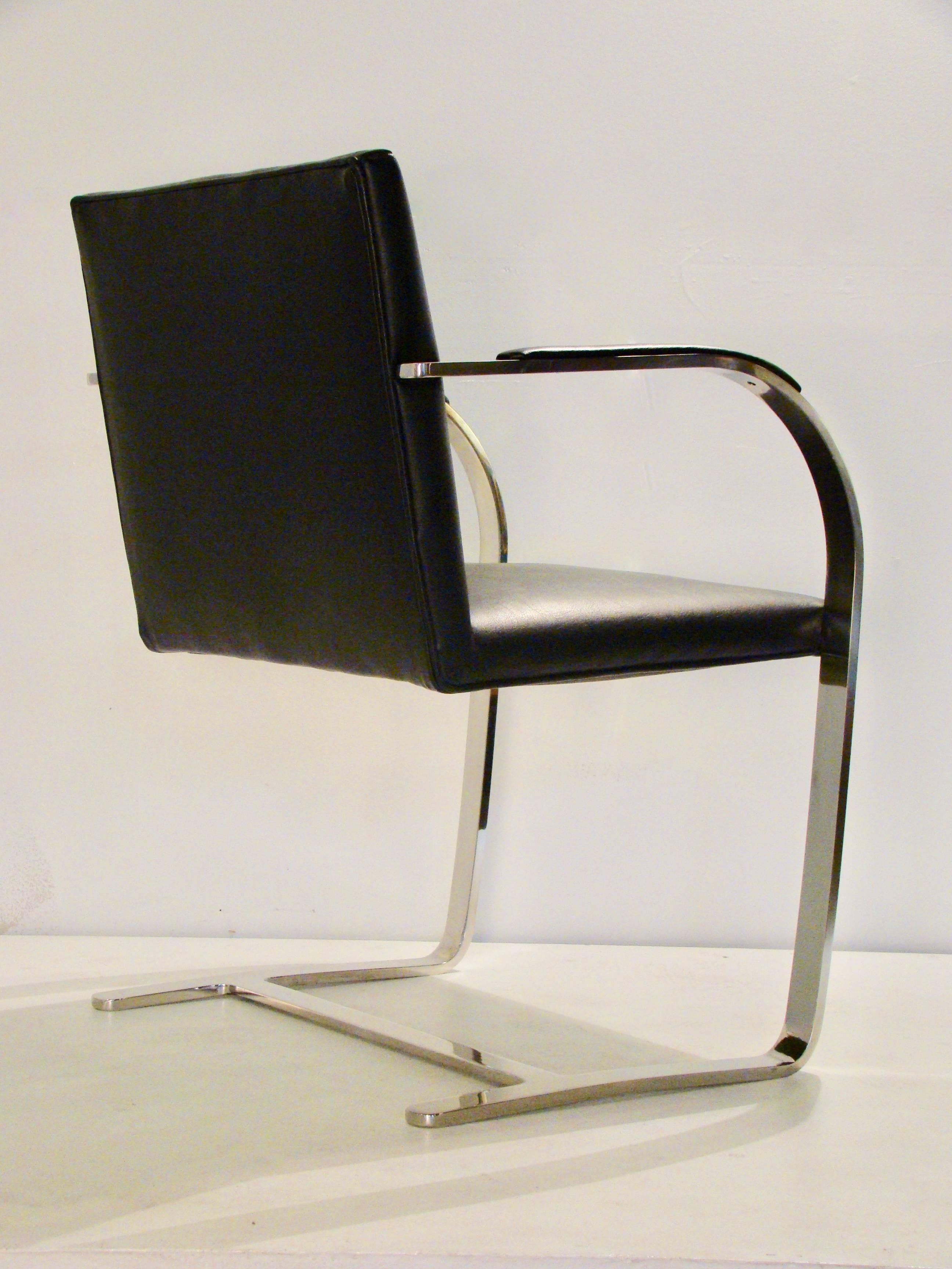 Leather and stainless steel chairs attributed to Mies Van der Rohe for Knoll ca. 1970s.   Although unmarked , these were purchased by the original owner in the 1970s and are the stainless steel version vs. the chrome.