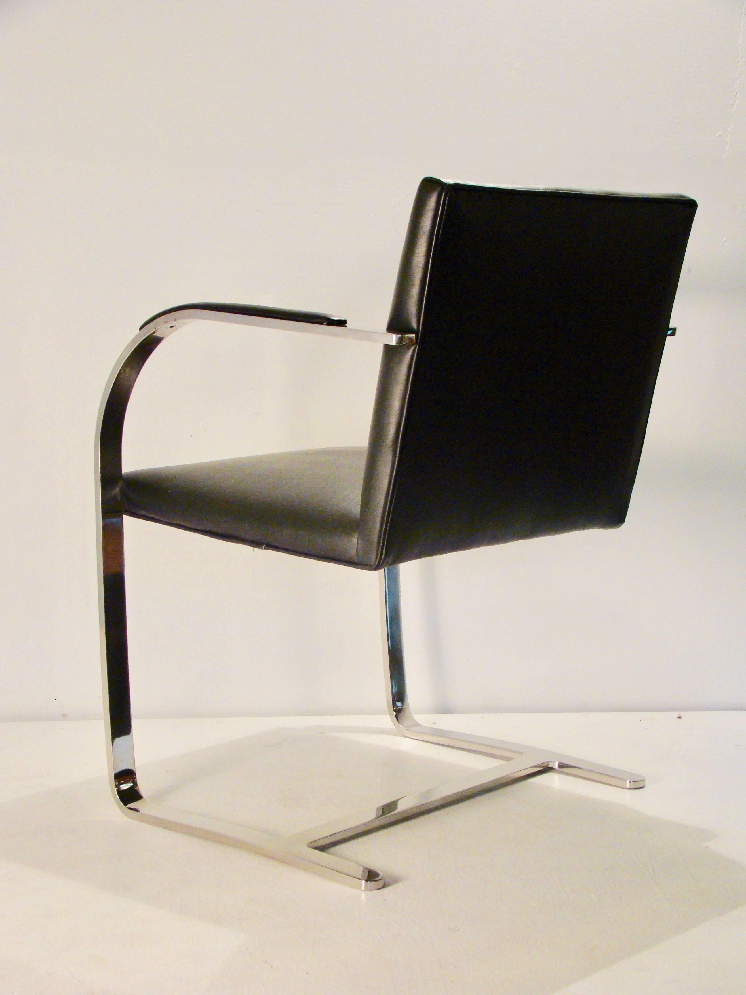 Leather and Stainless Steel Brno Chairs attributed to Knoll In Excellent Condition For Sale In Denver, CO