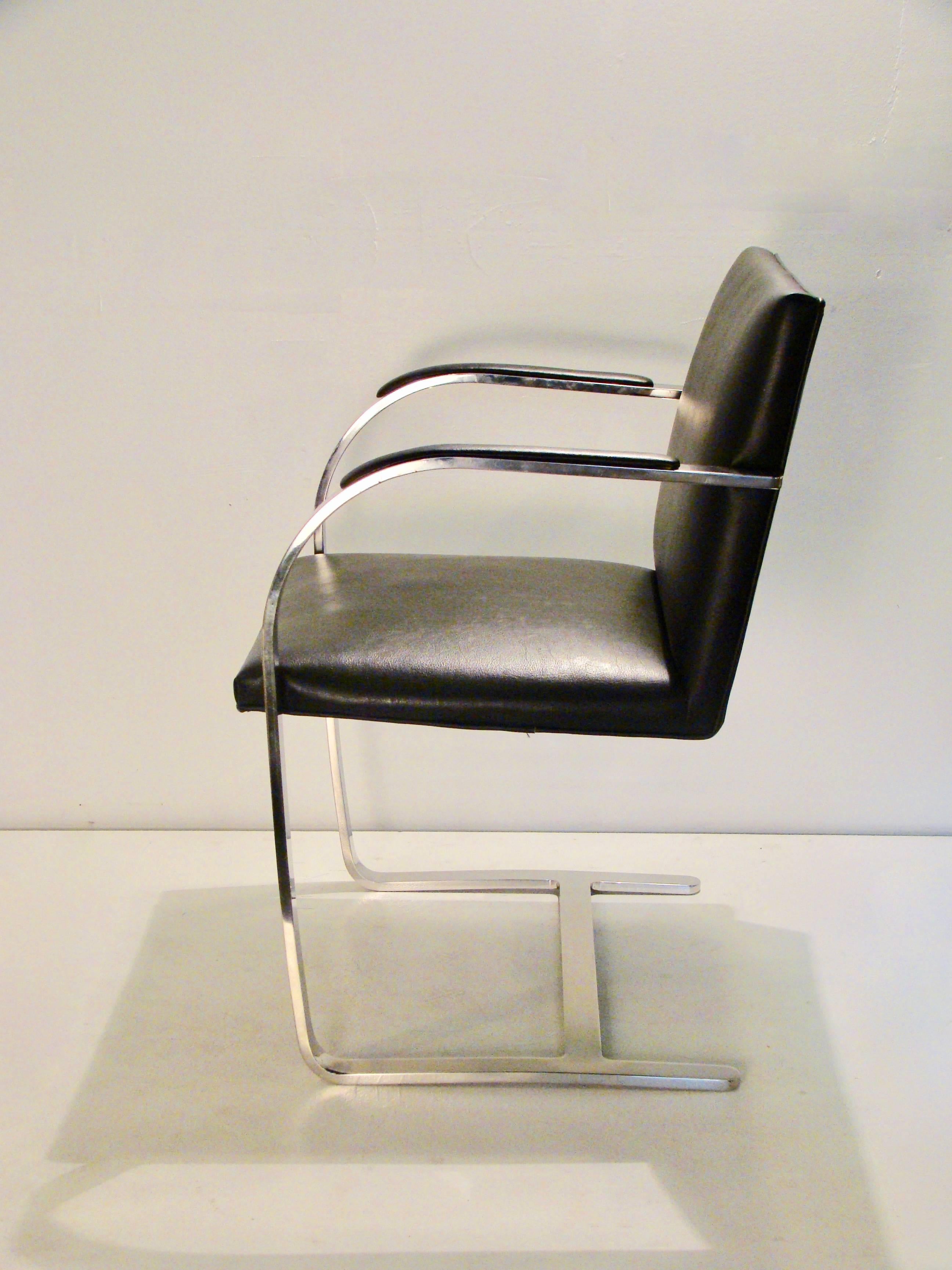Leather and Stainless Steel Brno Chairs attributed to Knoll For Sale 3