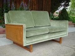 Danish Modern Velvet and Cane Loveseat or Sofa after Peter Hvidt