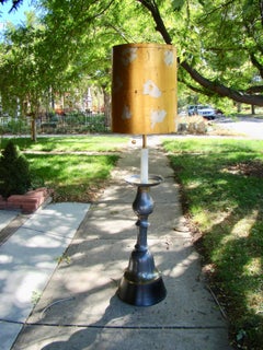 "Statement" Floor Lamp in Pewter Enamel, Brass and Gold Foil