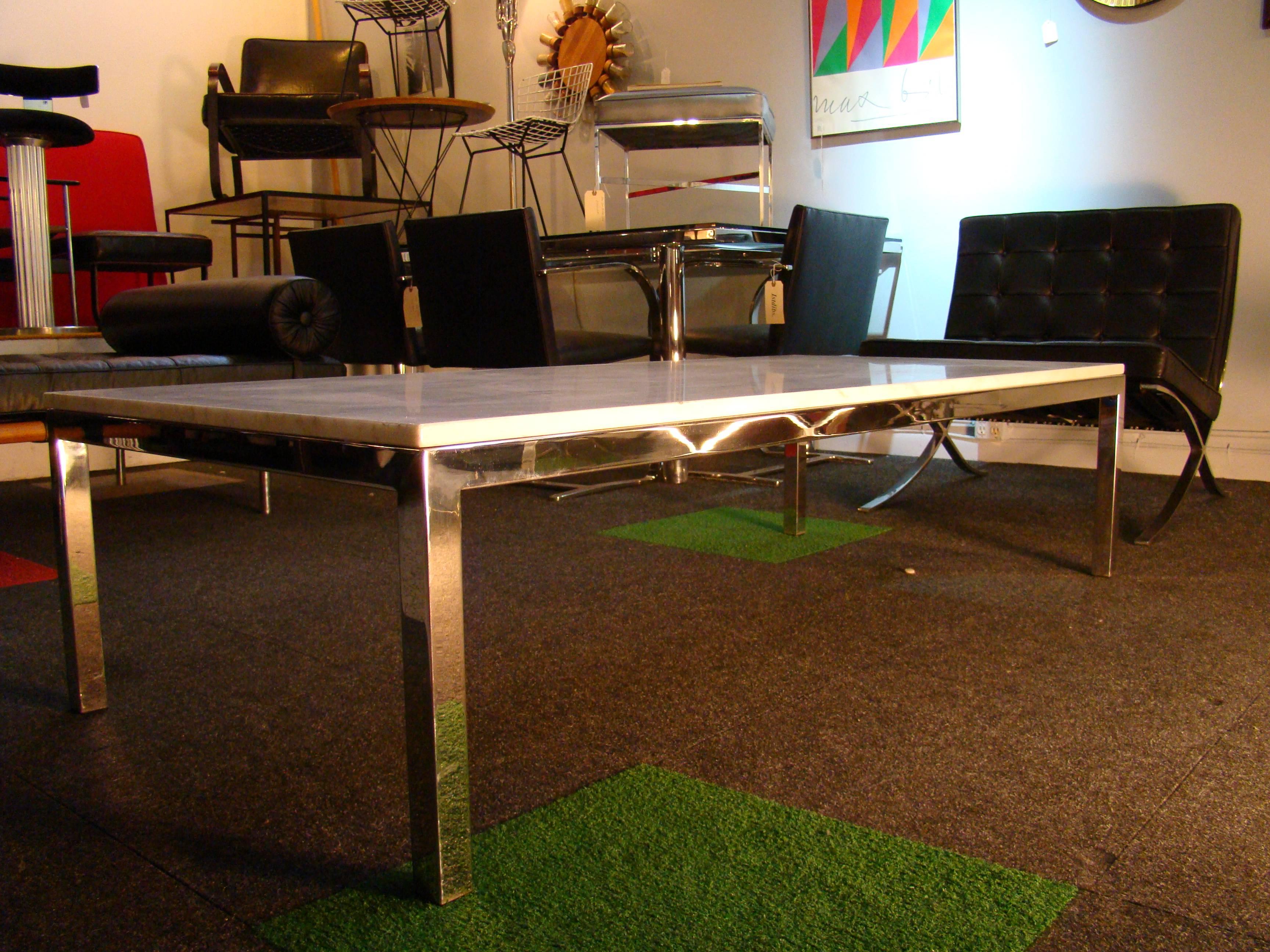 Marble and Chrome Rectangular Coffee Table after Florence Knoll In Good Condition In Denver, CO