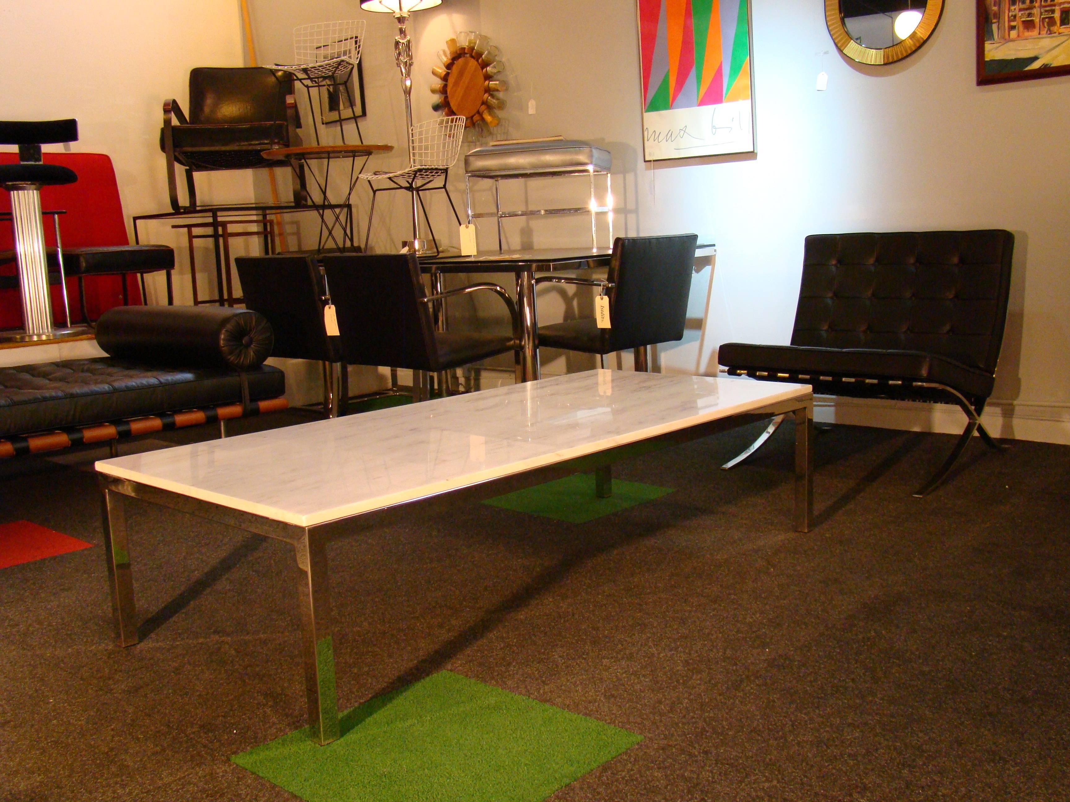 Marble and Chrome Rectangular Coffee Table after Florence Knoll 2