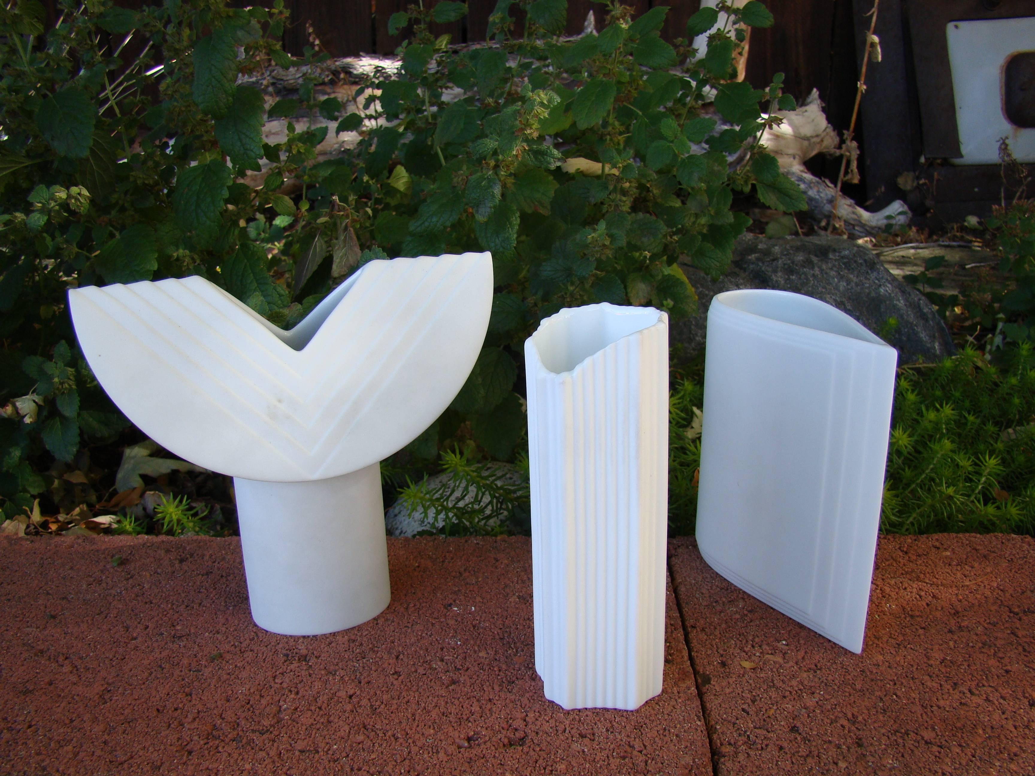 Mid-Century Modern Two 'Rosenthal' and One 'Nitzsche' Bisque Ceramic Bud Vases Group of Three For Sale