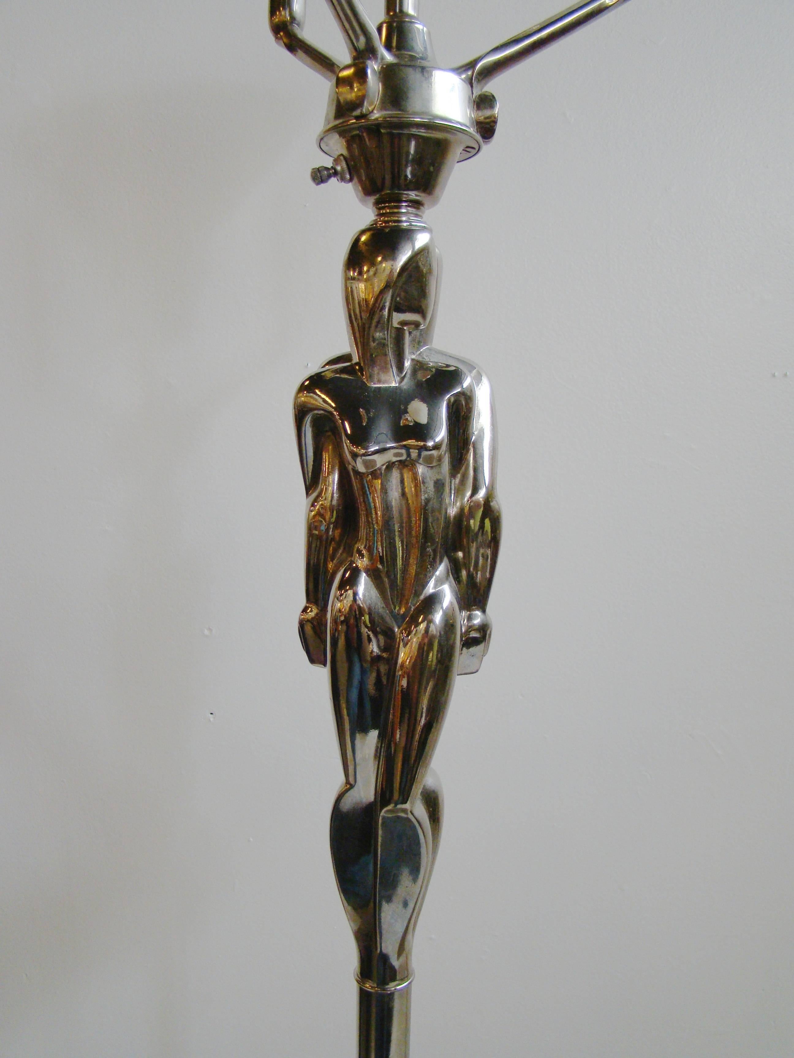 Nickel Art Deco Figural Chrome Steel Floor Lamp by Viktor Schreckengost For Sale