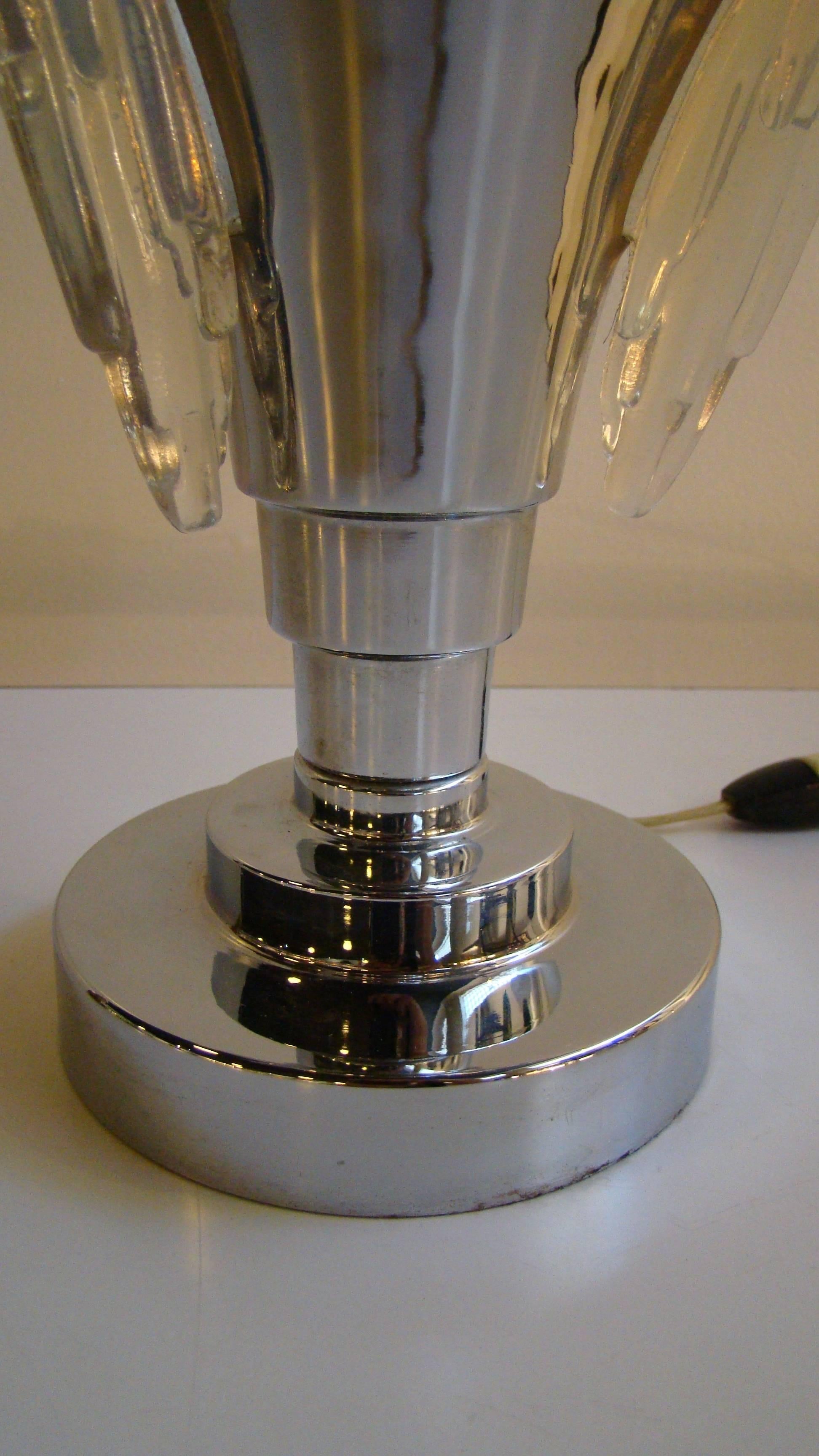 French Art Deco Chrome and Glass Torchiere Tabletop Lamp In Excellent Condition For Sale In Denver, CO