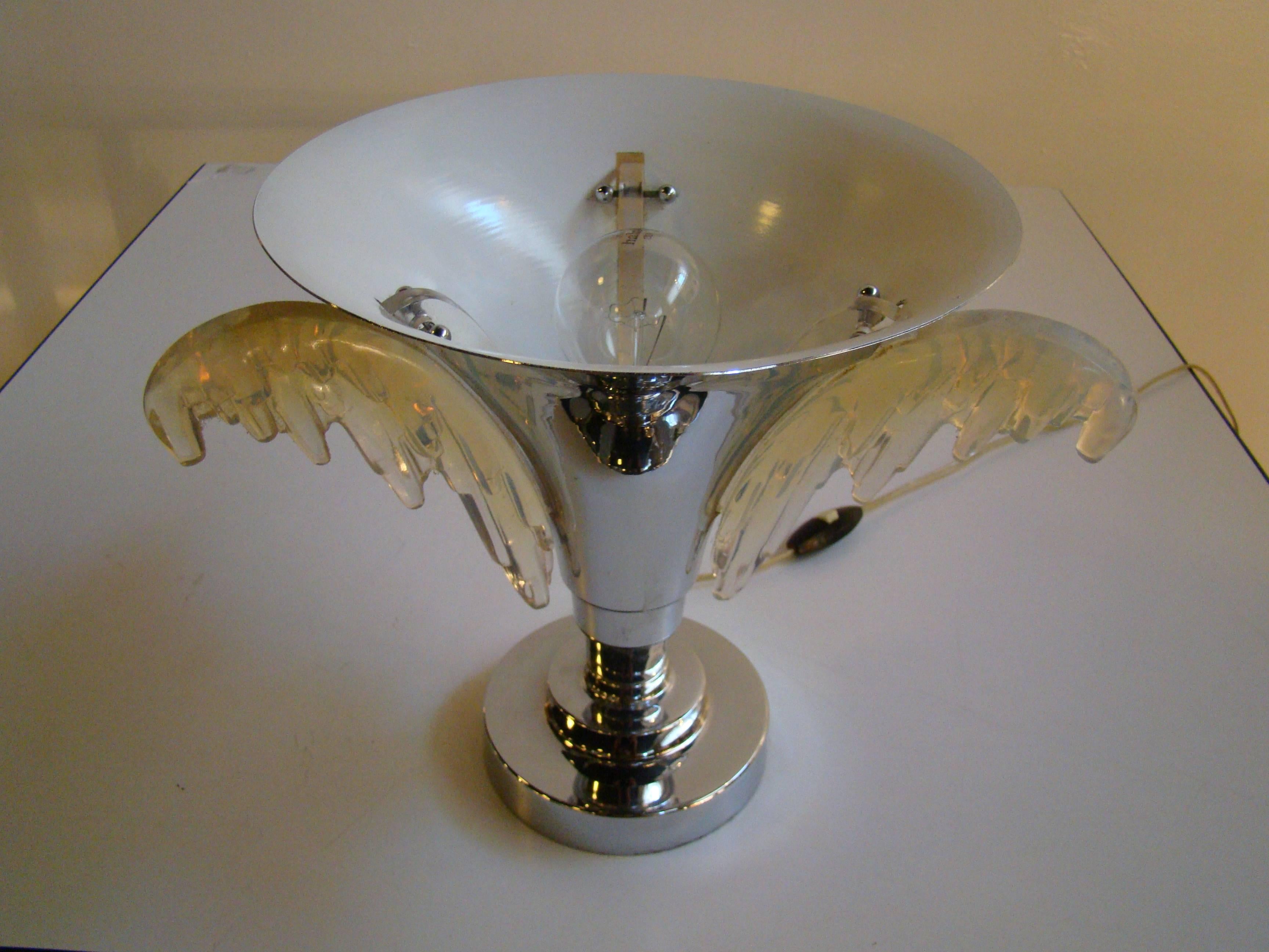 Mid-20th Century French Art Deco Chrome and Glass Torchiere Tabletop Lamp For Sale