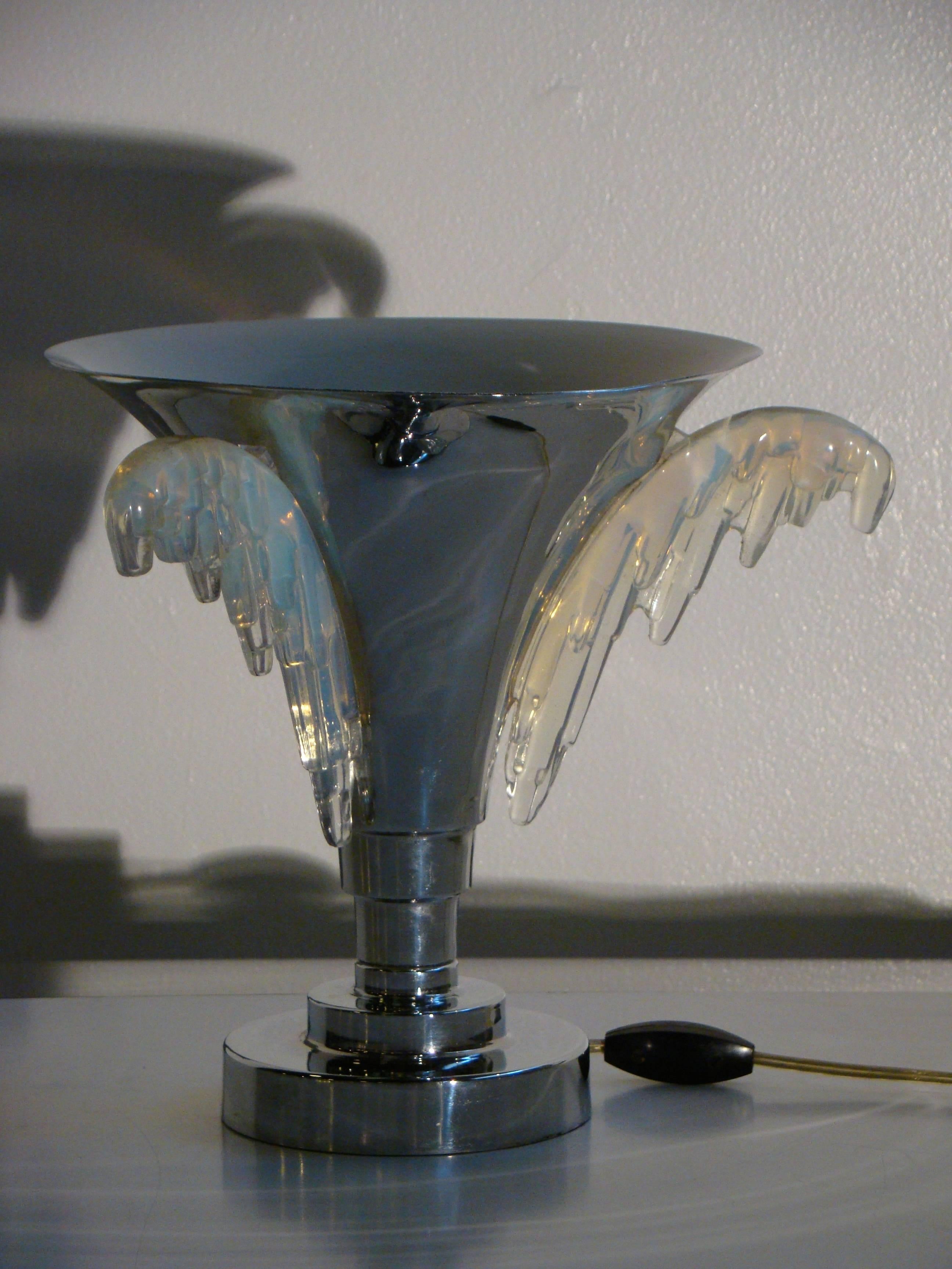 French Art Deco Chrome and Glass Torchiere Tabletop Lamp For Sale 3