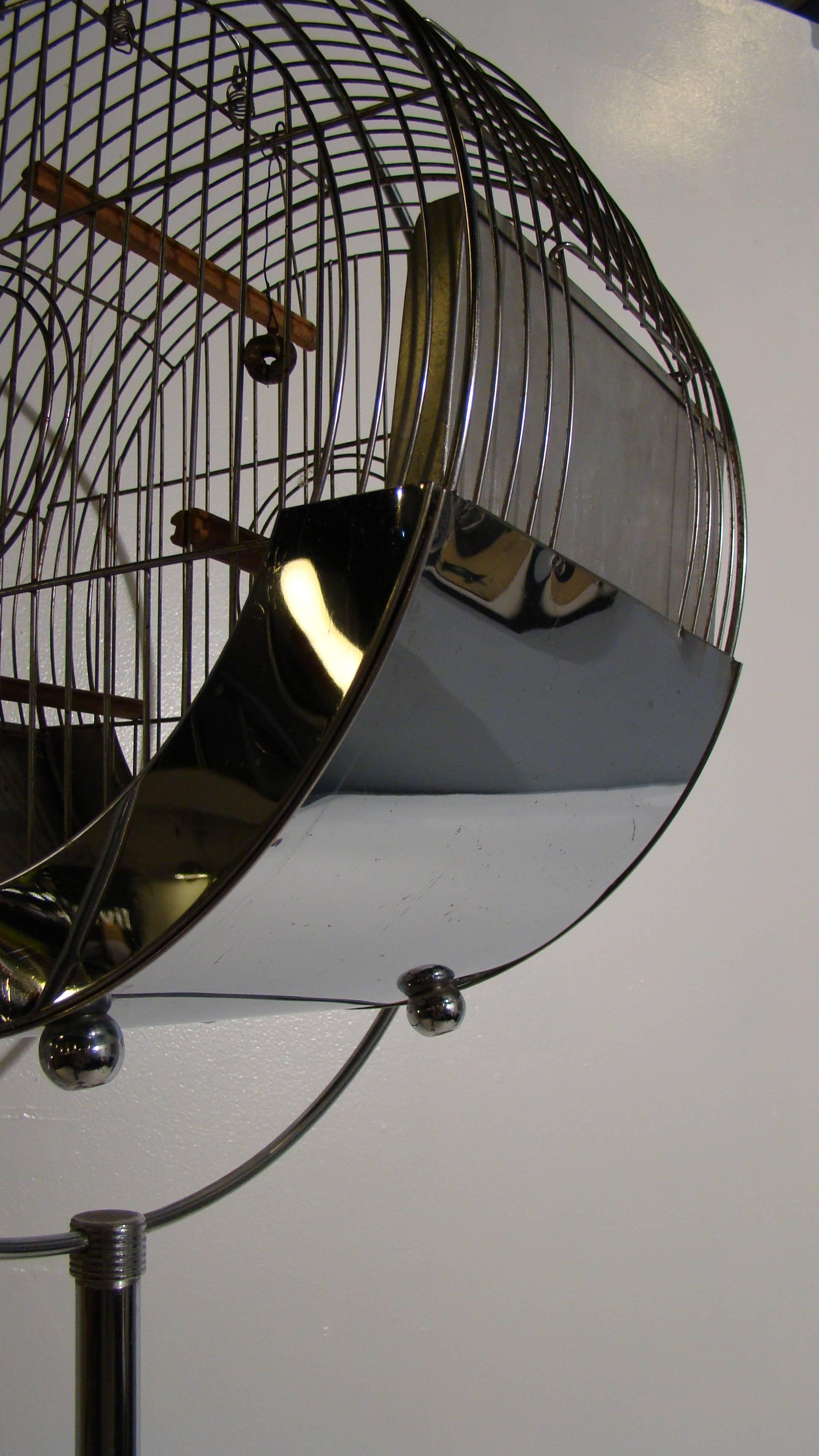 Art Deco Machine Age Chrome Bird Cage and Stand by Hendryx In Good Condition For Sale In Denver, CO