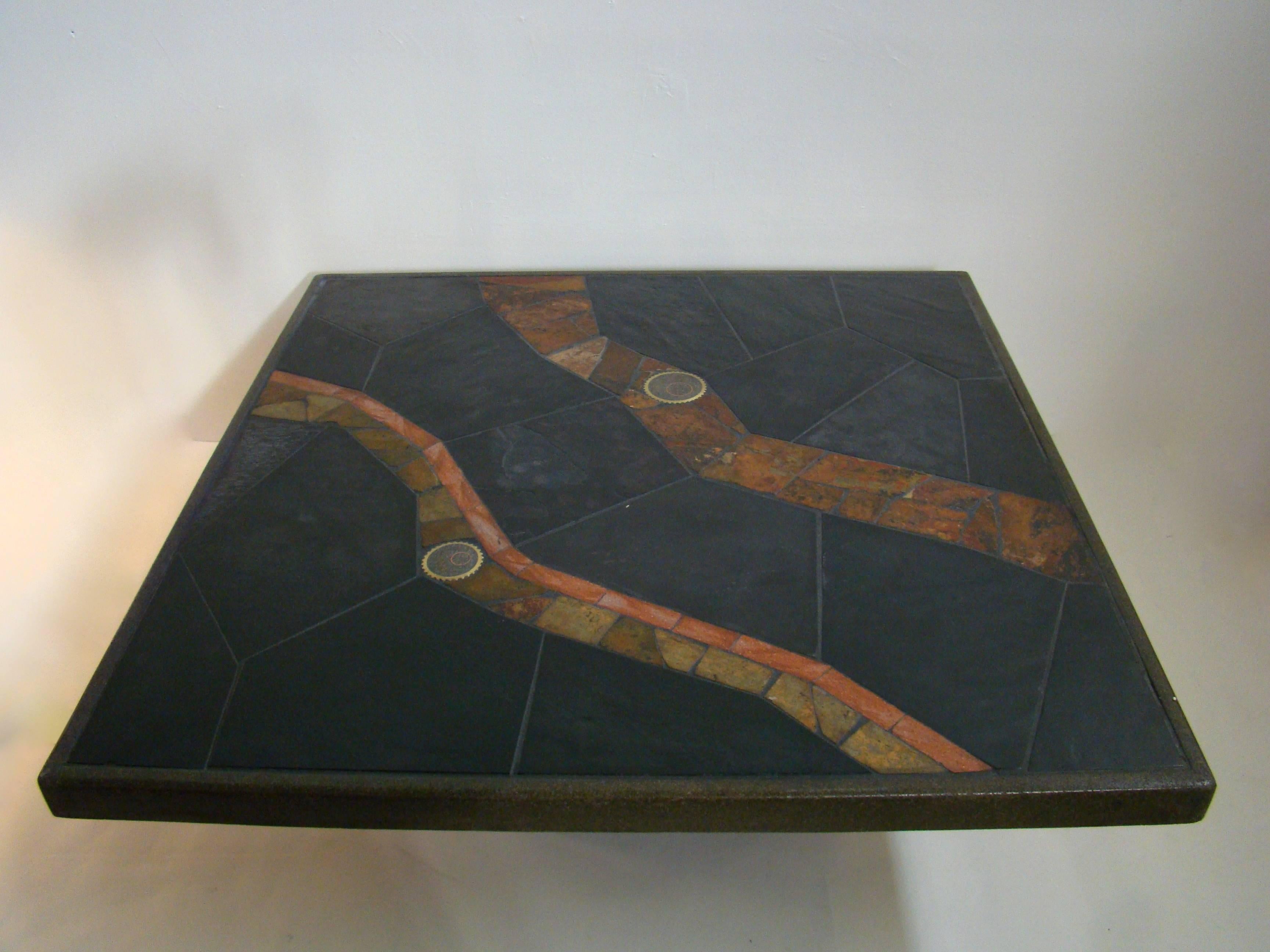 Mid-Century Modern African Slate Mosaic Tile Coffee Table in the Manner of Paul Kingma