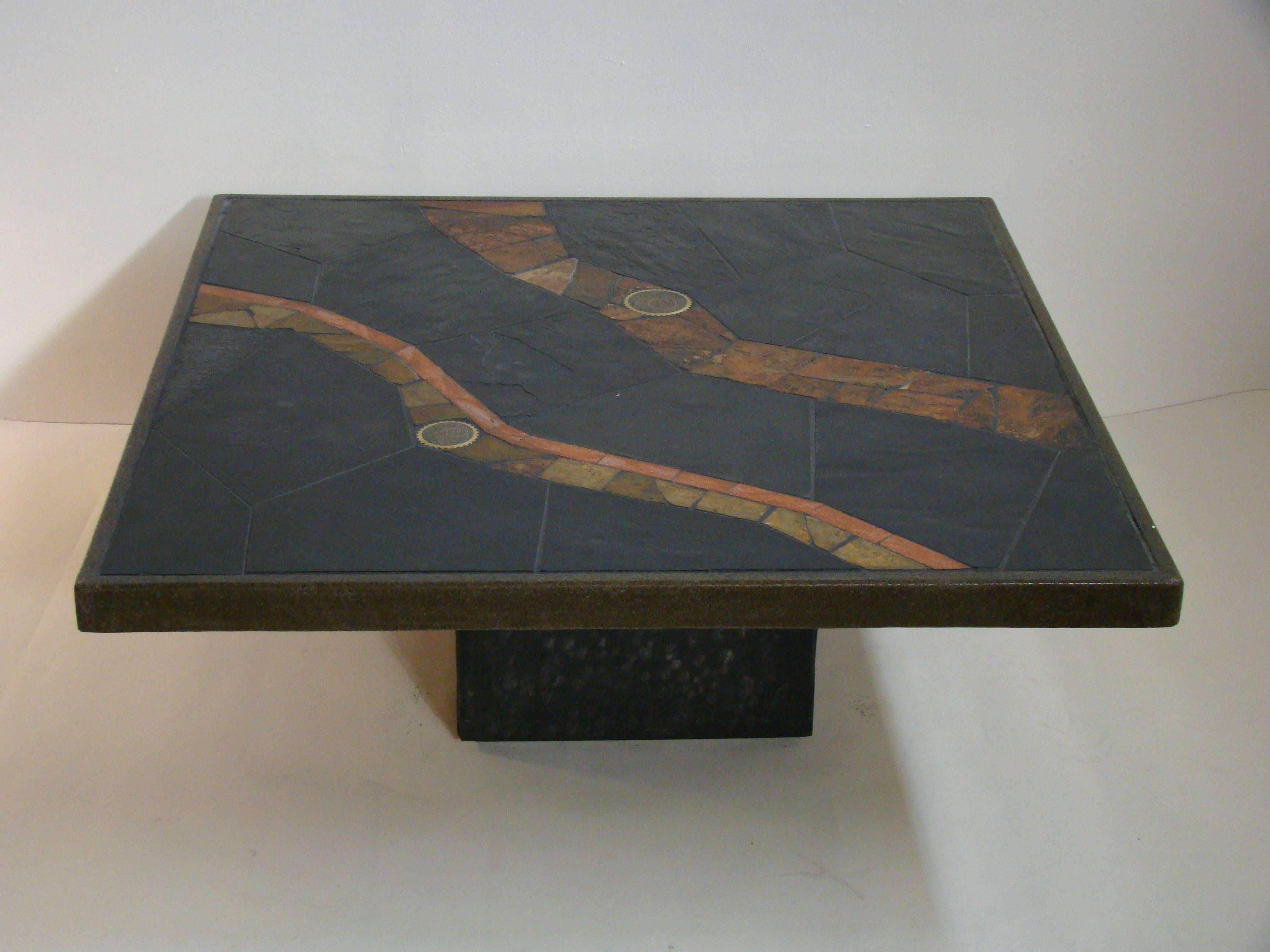 Late 20th Century African Slate Mosaic Tile Coffee Table in the Manner of Paul Kingma