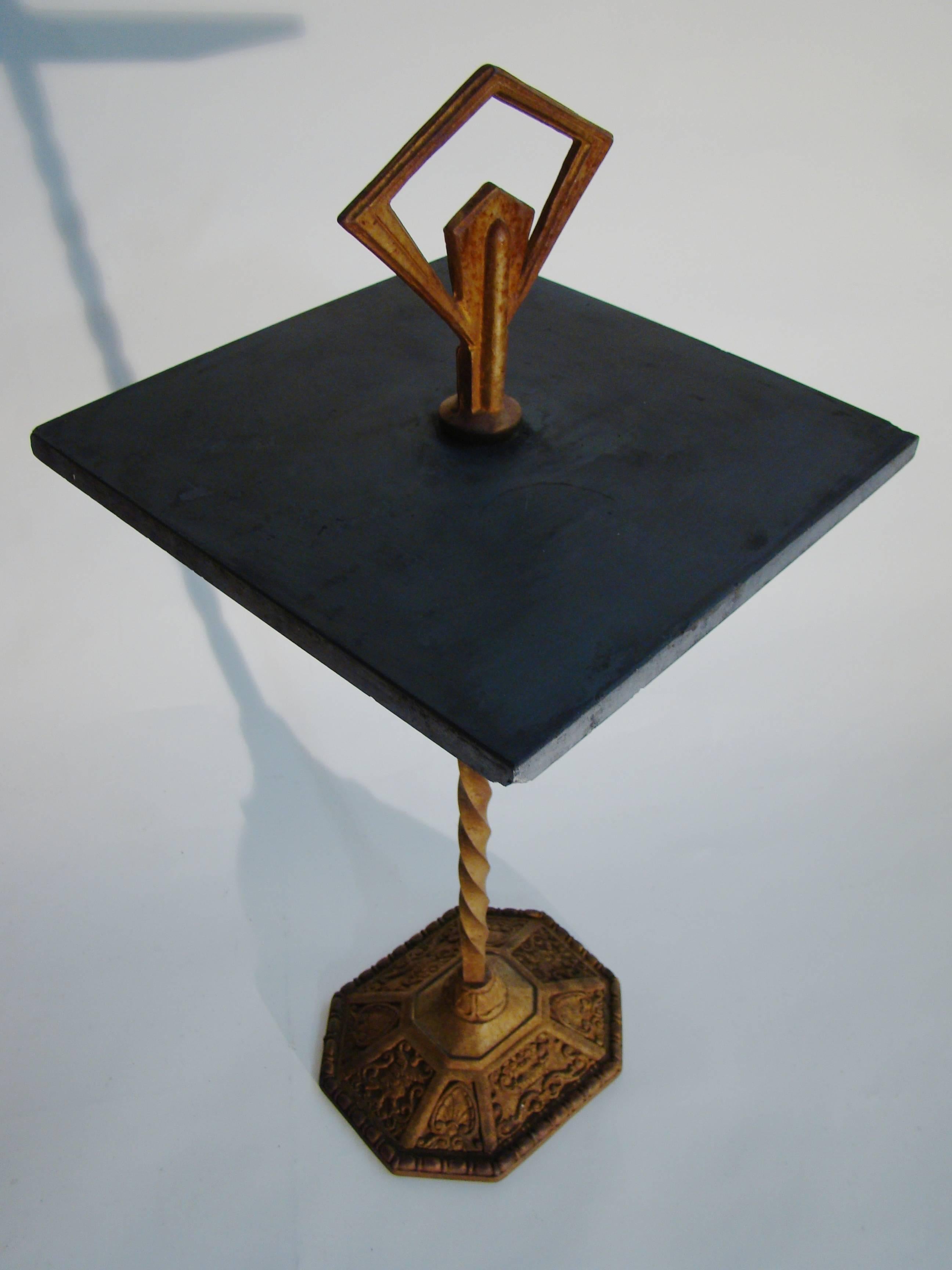 American Art Deco Cast Iron and Slate Cocktail Table or Smoke Stand