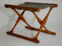 Poul Hundevad Teak Leather Gold Hill Stool  SATURDAY SALE