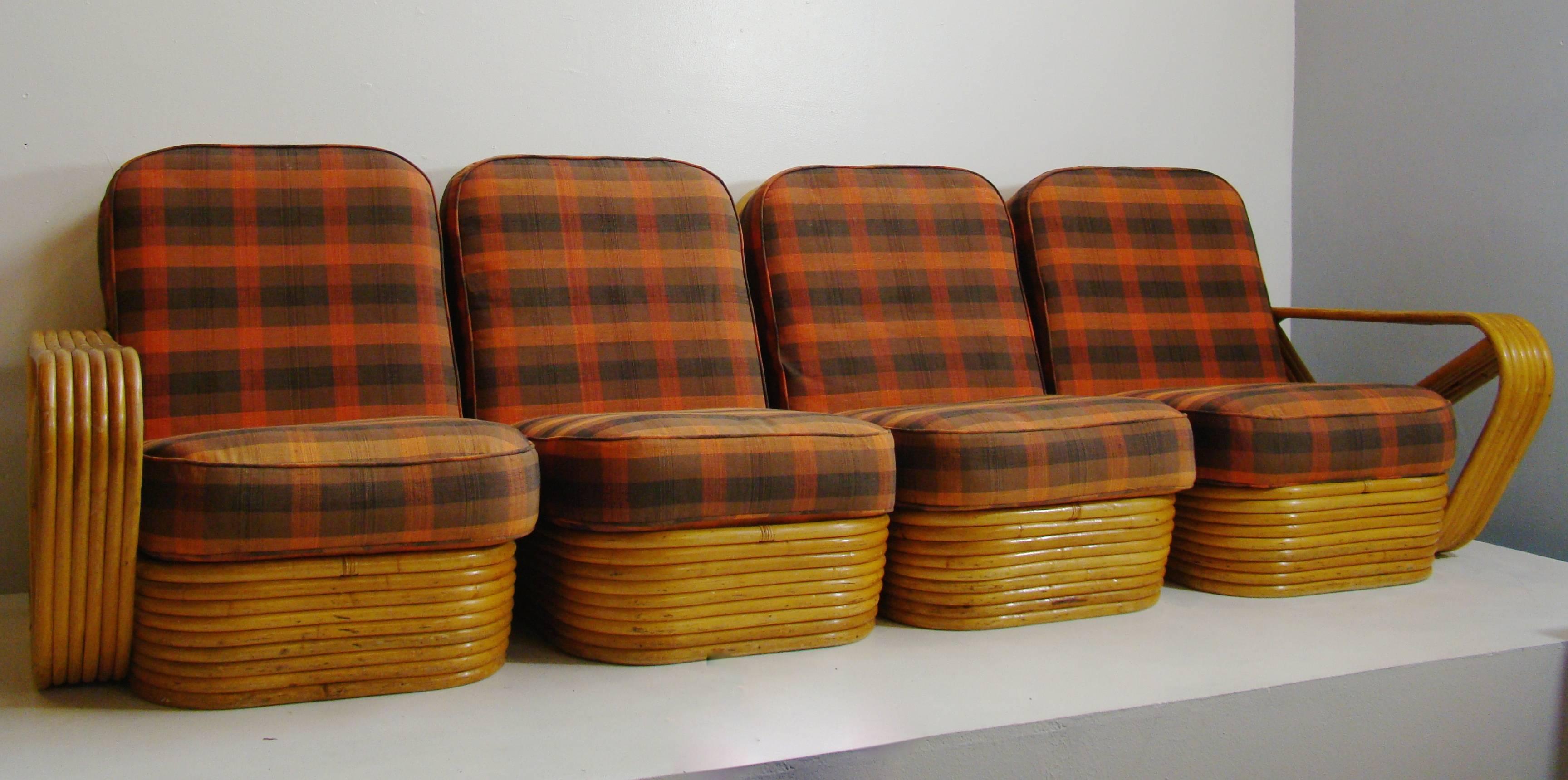 Paul Frankl Style Living Room Suite of Pretzel Rattan Furniture SATURDAY SALE In Good Condition In Denver, CO