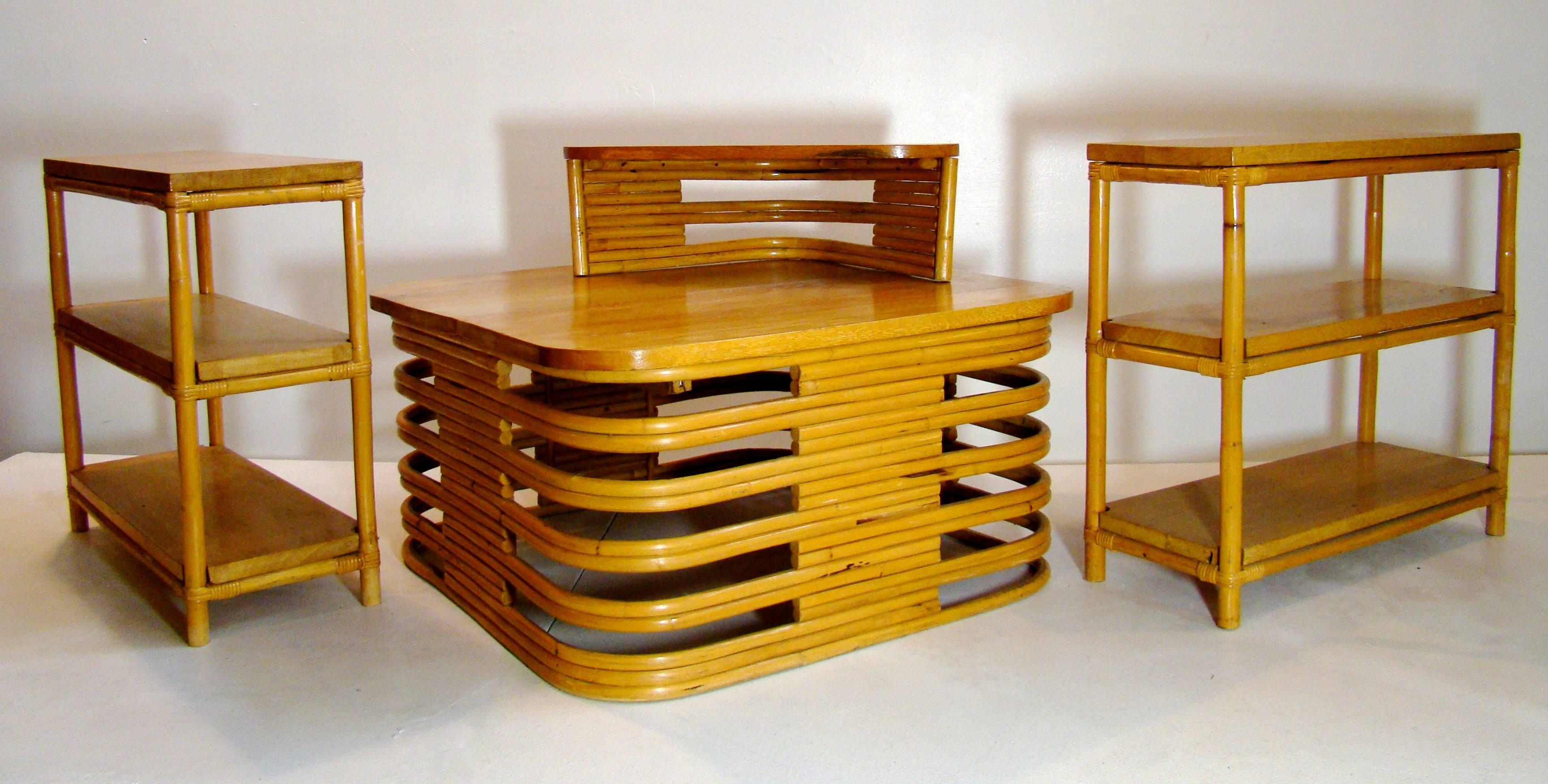 Mid-20th Century Paul Frankl Style Living Room Suite of Pretzel Rattan Furniture SATURDAY SALE